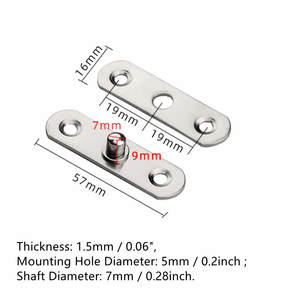 8 sztuk 360° Zawias do drzwi obrotowych, stal nierdzewna, ukryty trzpień środkowy, zawiasy obrotowe 57mm x 16mm