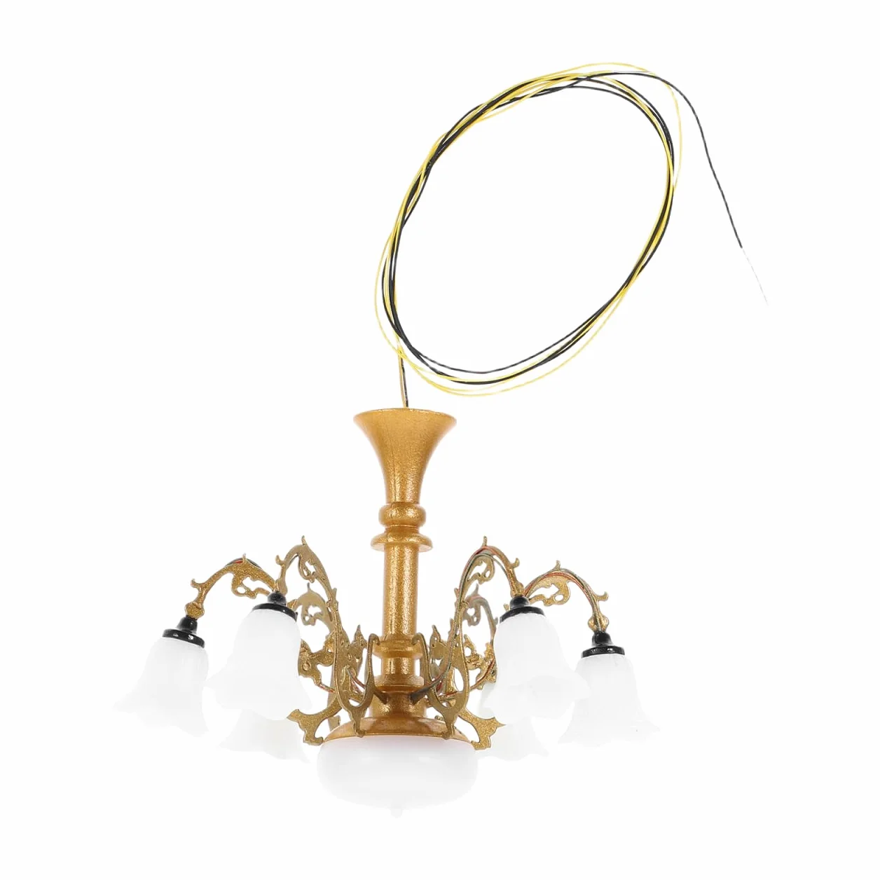 Vaguelly Miniaturowy żyrandol do domku dla lalek światło małe lampy wiszące do miniaturowych mebli piaskownicy model lampa sufitowa złota 6,5 x 6,5 x 4,5 cm