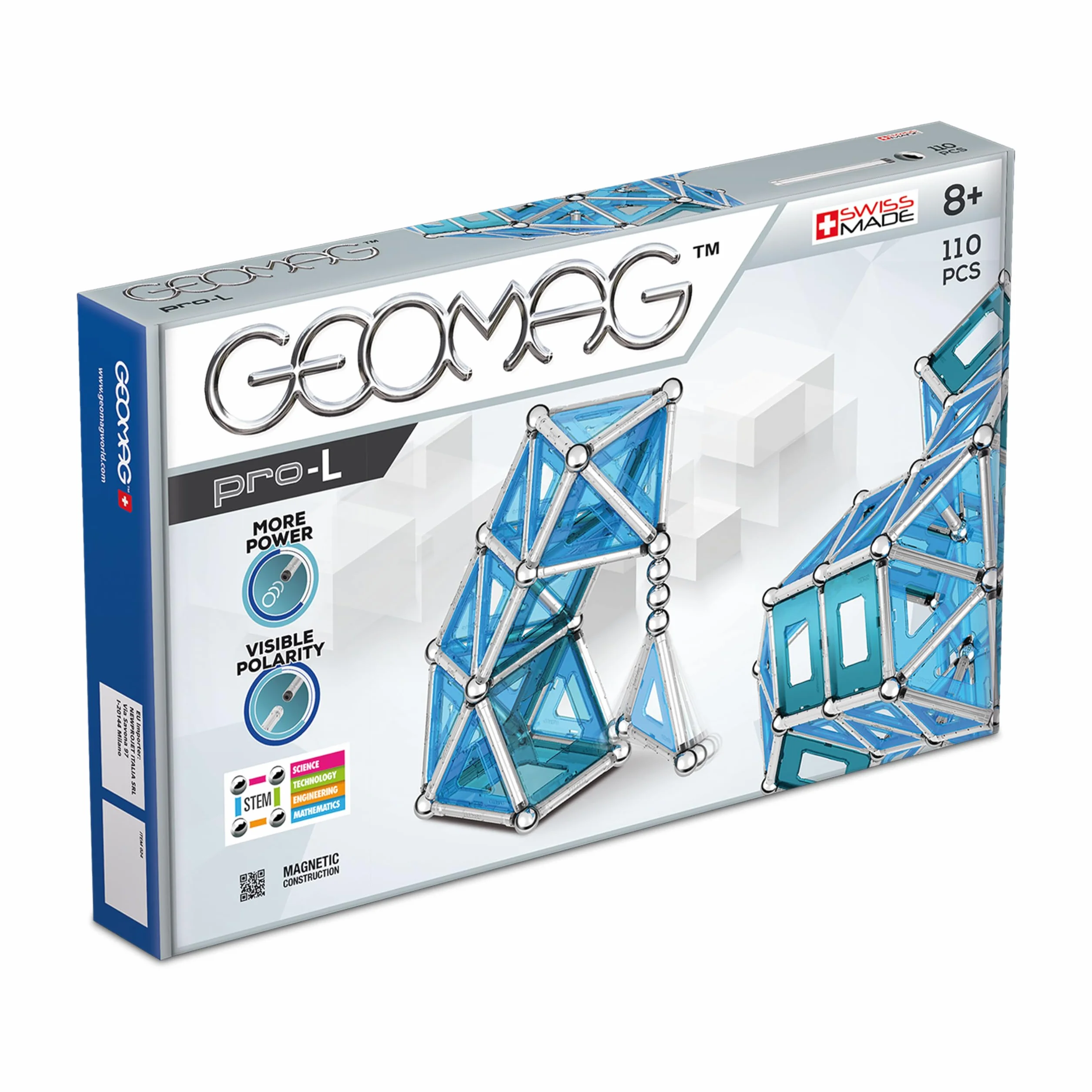 Geomag 024 PRO-L zestaw budowlany, metal niebieski i srebrny, 110 sztuk