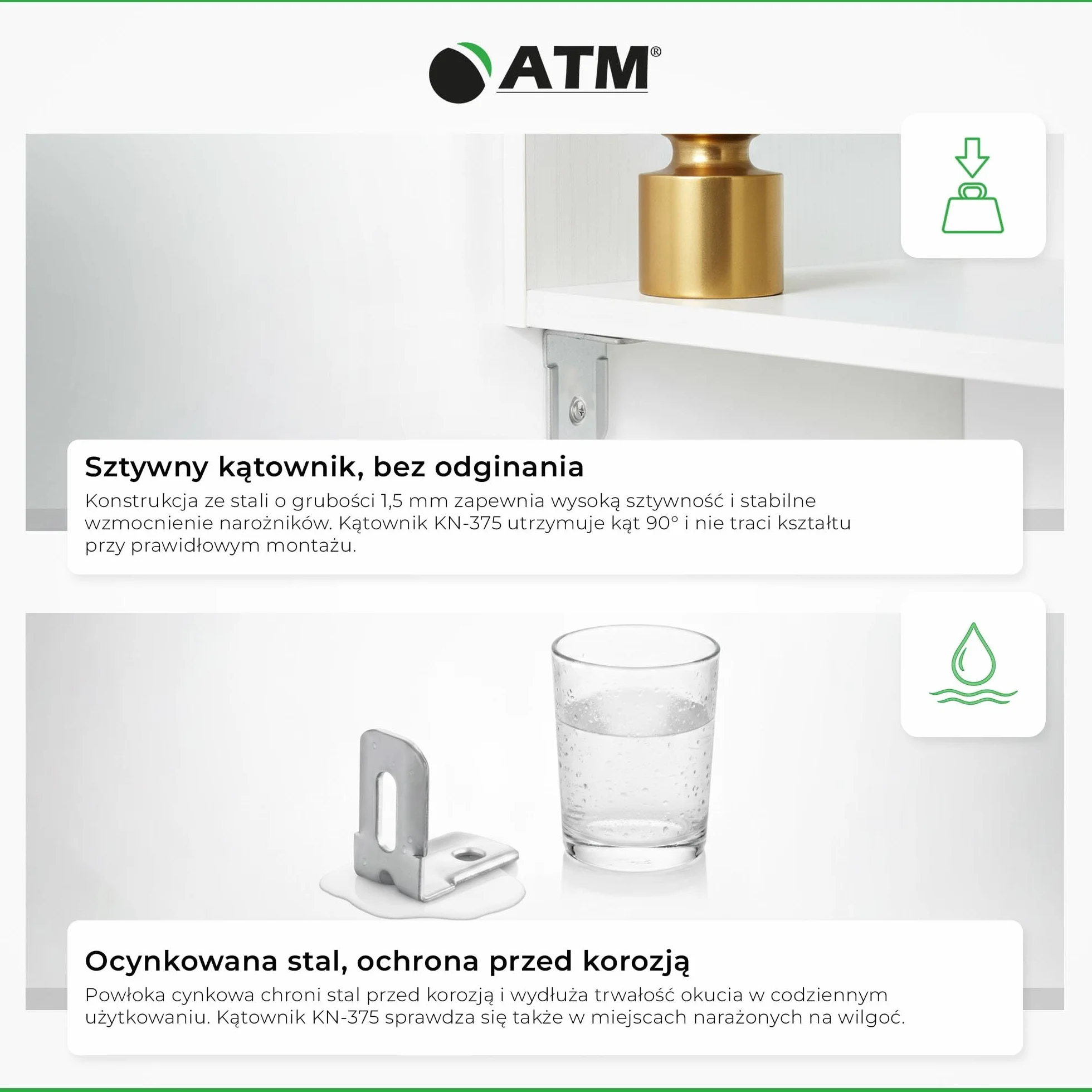 ATM Kątownik meblowy z osłoną w kolorze Popiel – Meblowy łącznik narożny z ocynkowanej stali, metalowy kątownik 90° do naprawy i wzmocnienia szafy, regału, półki, stołu, krzesła, łóżka – 20 sztuk