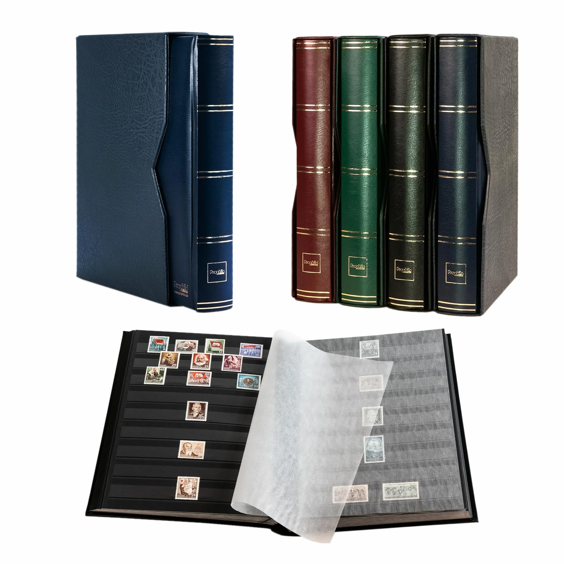 Prophila 60 czarnych stron album na znaczki listowe watowany z kasetą niebieski