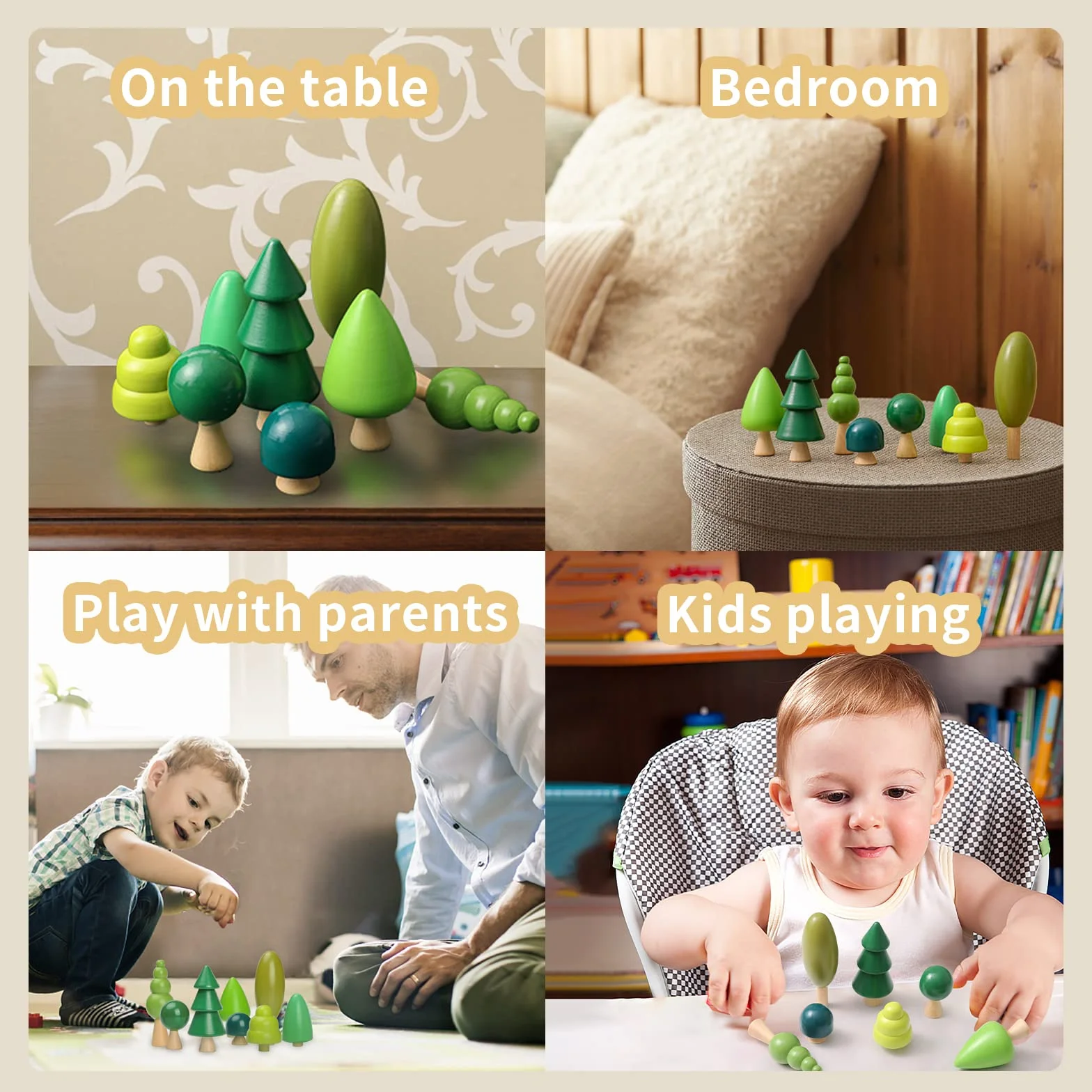 Zestaw 8 drewnianych zabawek Montessori dla dzieci, dekoracja rustykalna las