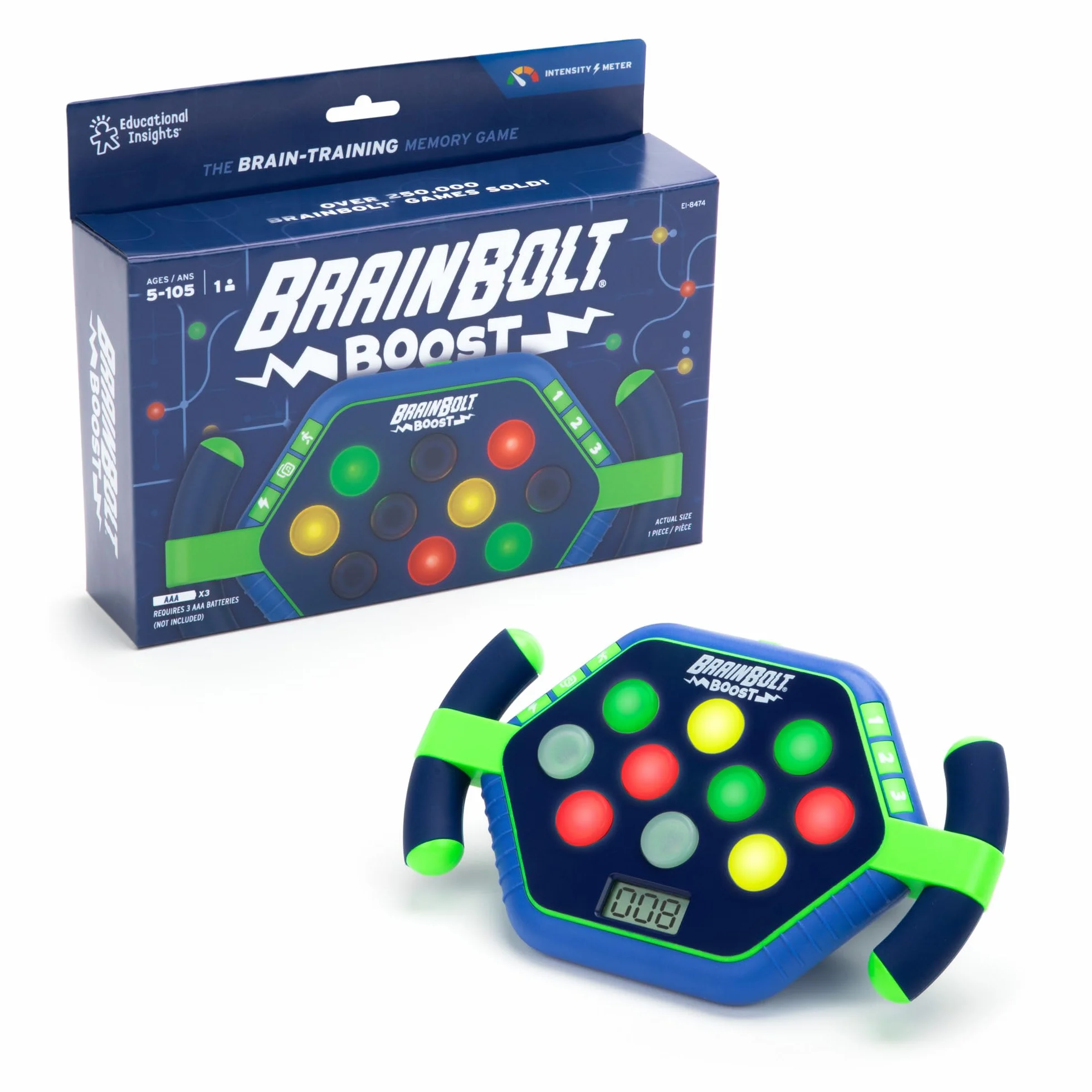 Learning Resources BrainBolt Boost, elektroniczna gra pamięci dla dzieci od 5 lat, 3 tryby gry, dla 1 gracza, gry podróżne dla dzieci