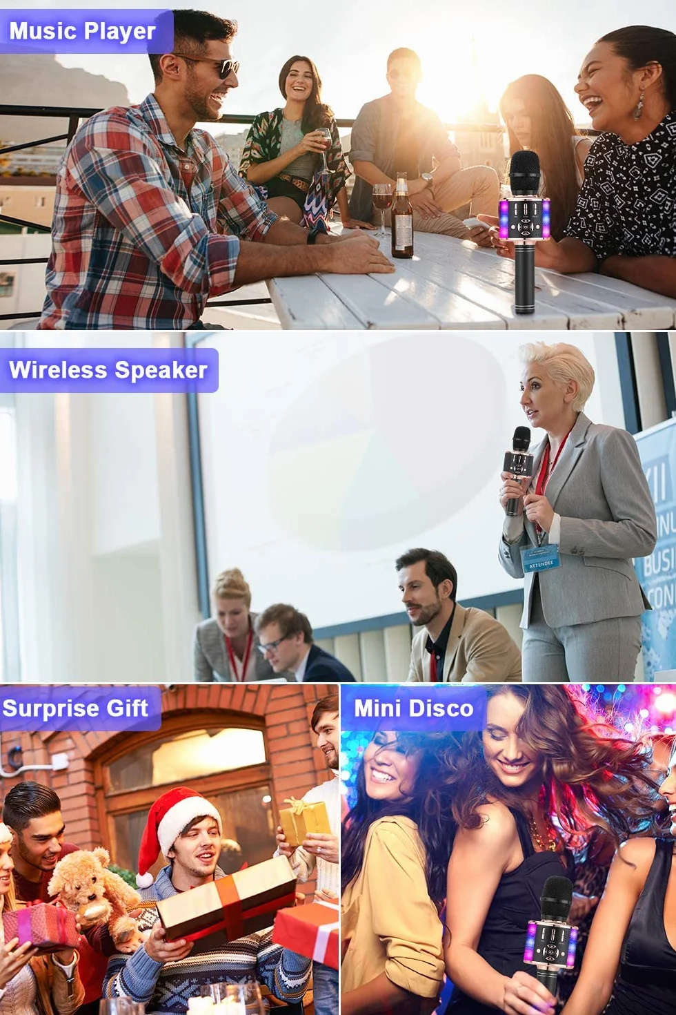 Mikrofon dla dzieci bezprzewodowy, magiczny dźwięk karaoke, bezprzewodowy mikrofon 4 w 1, maszyna do karaoke Bluetooth, maszyna do karaoke dla dorosłych, na imprezę, na zewnątrz, w podróż, czarny