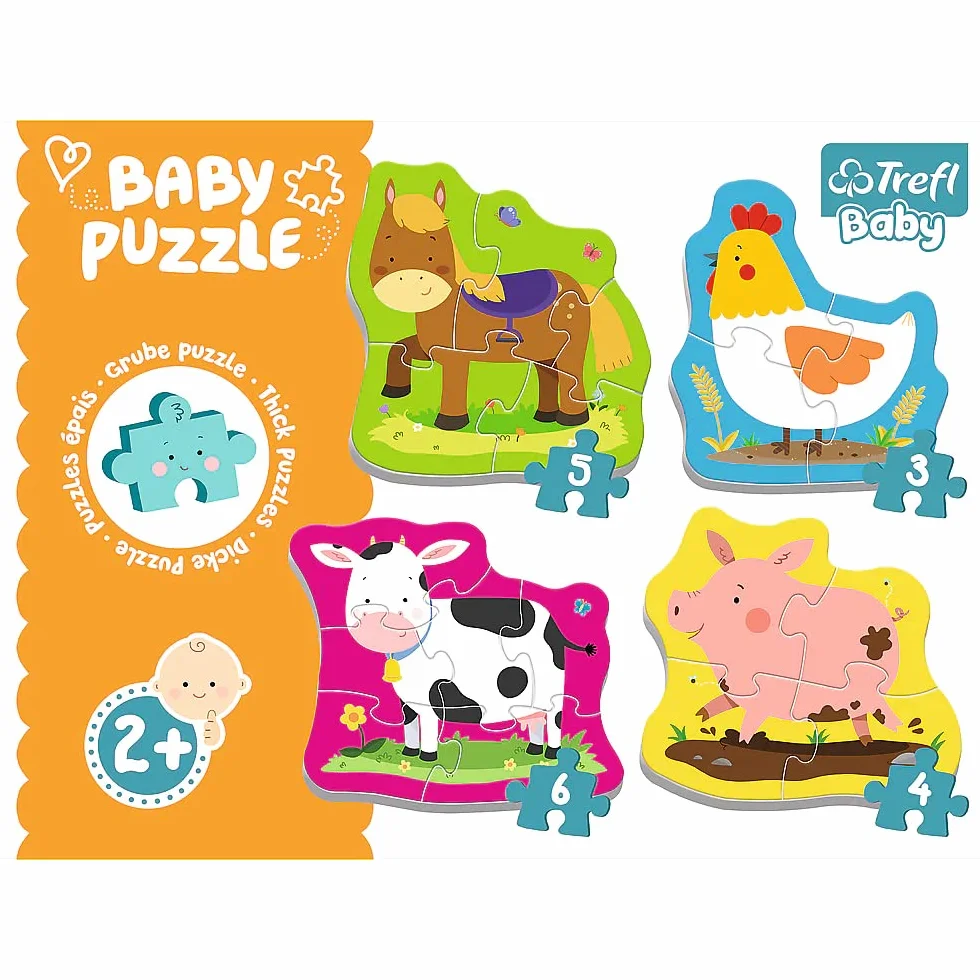 Trefl Puzzle 4 w 1 Baby Classic Zwierzątka na Wsi z Grubego Kartonu dla Dzieci od 2 lat