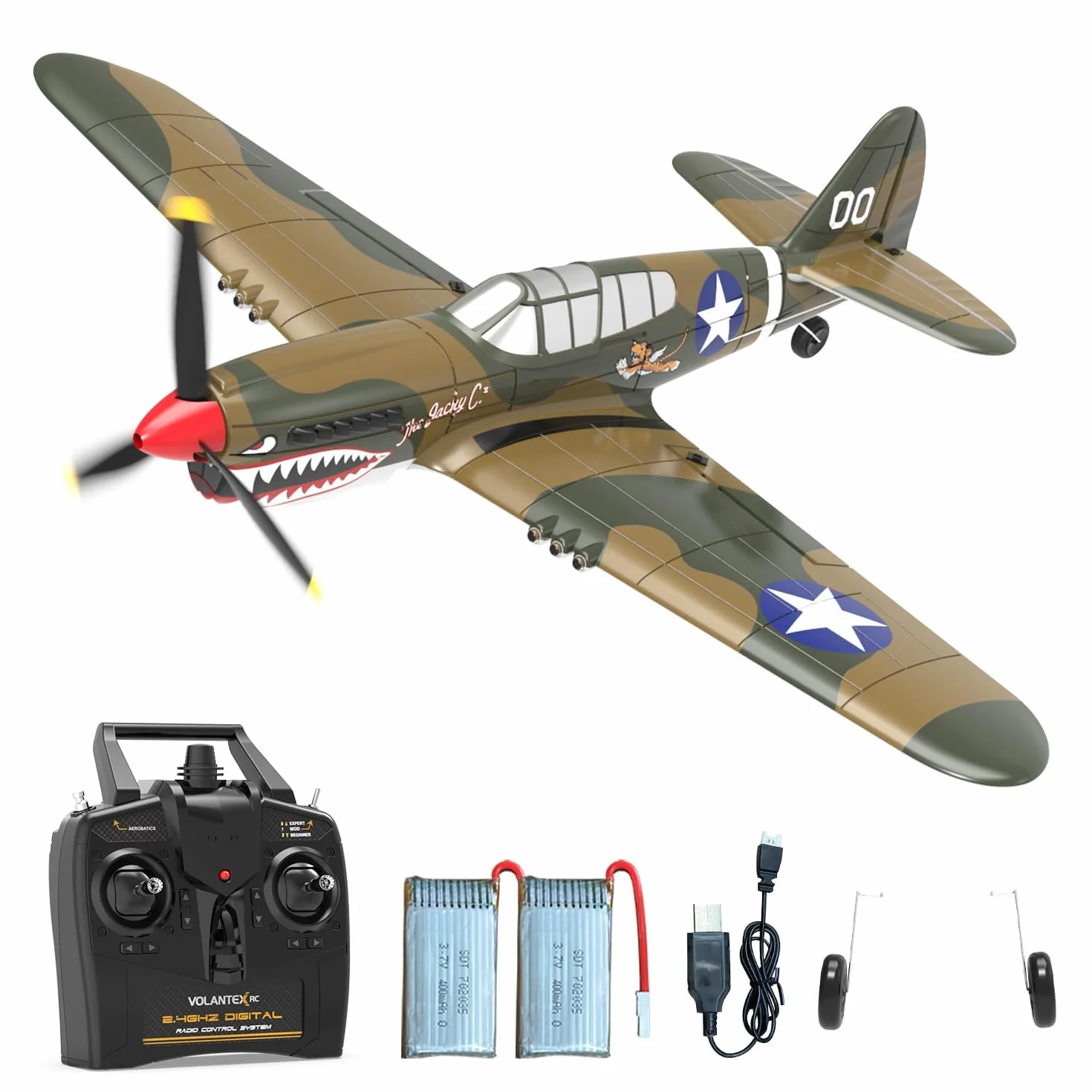 VOLANTEXRC RC samolot P40, zdalnie sterowany samolot RTF 2,4 GHz, z 2 bateriami, 6-osiowy stabilizator żyroskopowy, plandeka RC 4CH RC, zabawka dla początkujących, dzieci, dorosłych