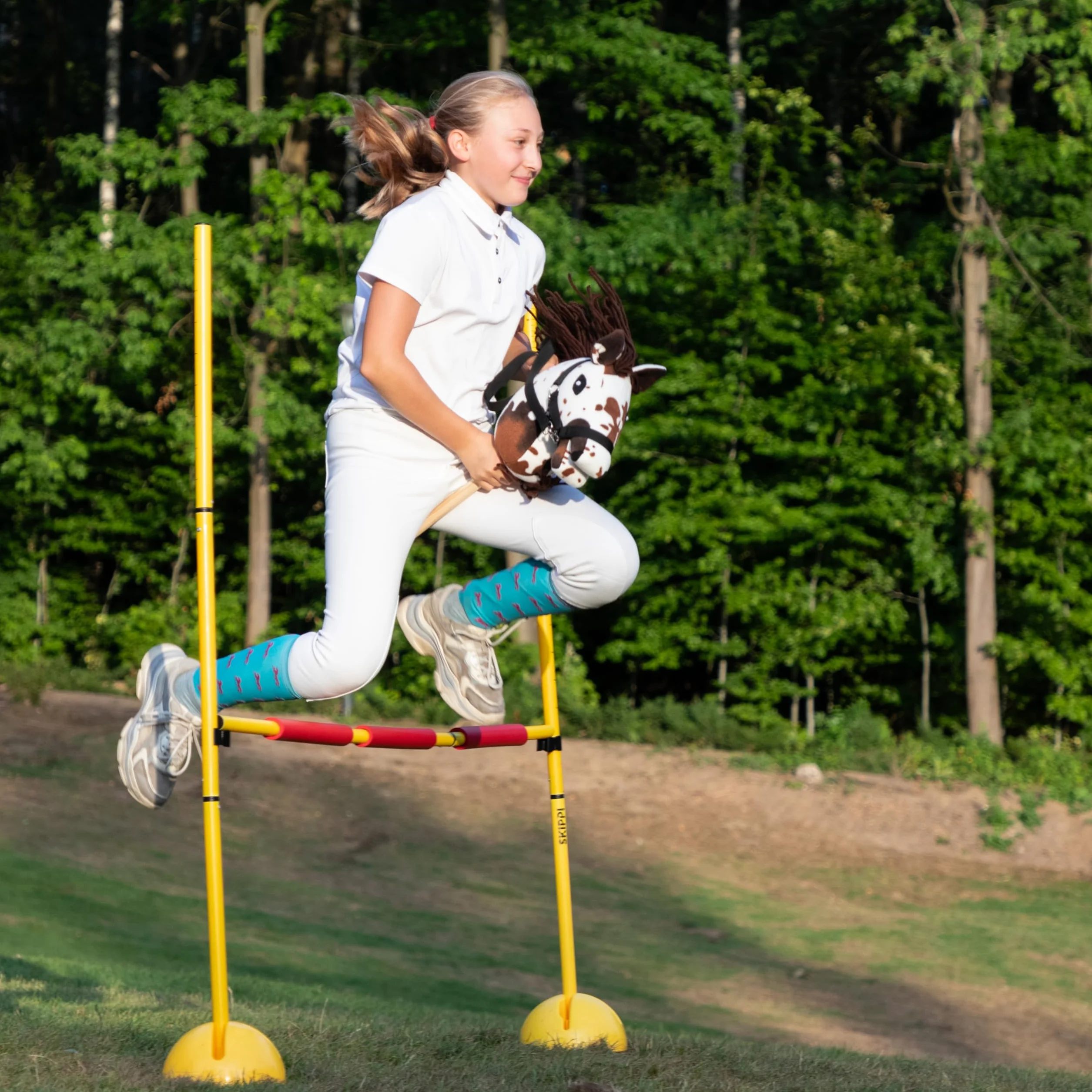 SKIPPI Hobby Horse Gniado-srokaty, A5, Kantar i Wodze w Zestawie, Łaciaty biało-brązowy Koń na Kiju