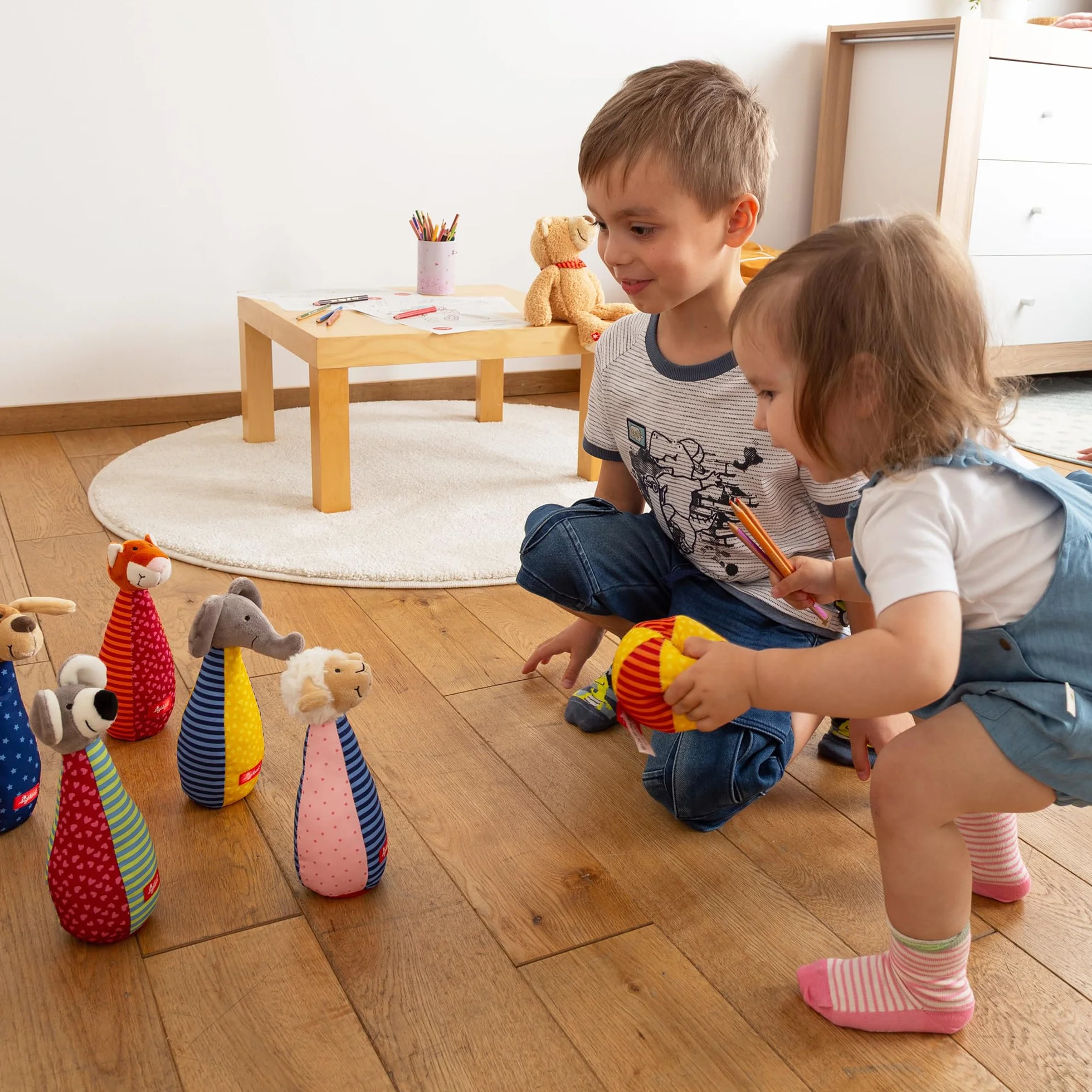 Sigikid 49520 Pluszowe Kręgle dla Dzieci, Wielokolorowe