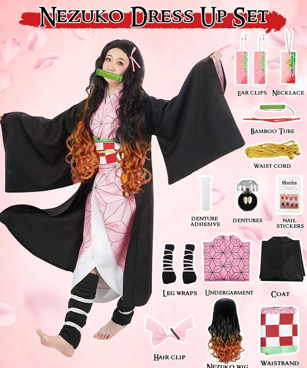 Kostium do cosplayu Nezuko Tanjirou, Kochou Shinobu, Mitsuri, zestaw kostiumowy, kimono, peleryna, prezent dla dzieci, na karnawał, Halloween, Boże Narodzenie