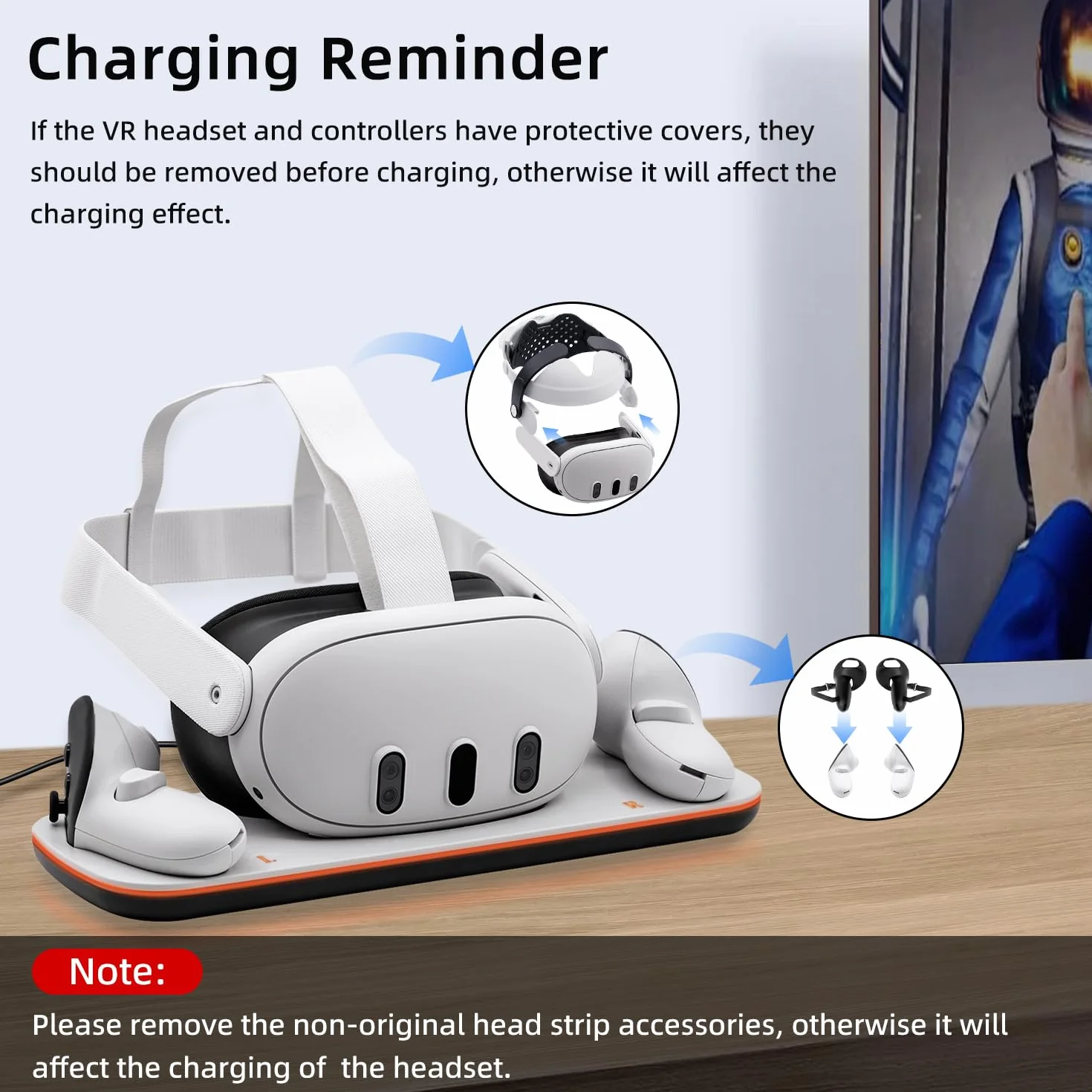 Mcbazel Controller Charging Dock for Q3/3S, VR Charging Station with LED Light for Q3/3S, Charger Display Stand with 2 * 600 mAh Rechargeable Batteries, Type-C Charging Cable - White