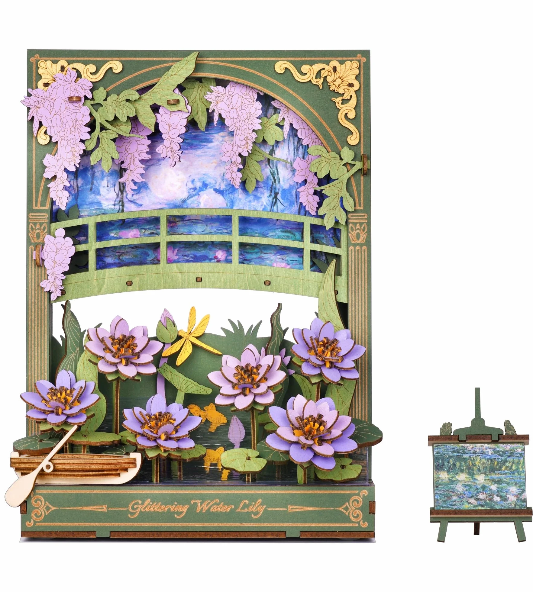 ROWOOD Drewniane puzzle 3D dla dorosłych dzieci ze światłem LED, zestaw kwiatowy wzór, dekoracja stołu lub ściany, kreatywny prezent dla kobiet mężczyzn TH001 lilia wodna