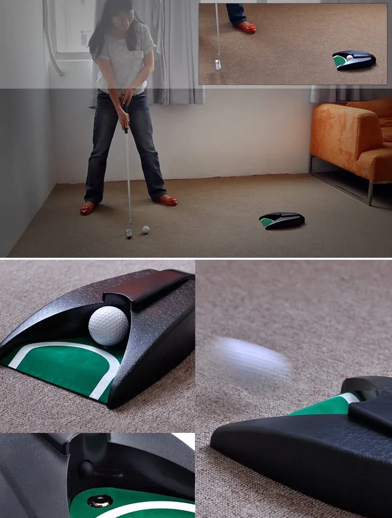 LEAGY Przenośny miotacz golfowy podróżny zestaw do ćwiczeń z walizką do użytku wewnątrz na zewnątrz podwórko, zestaw do gry w golfa, system zwrotu piłki, miotacz