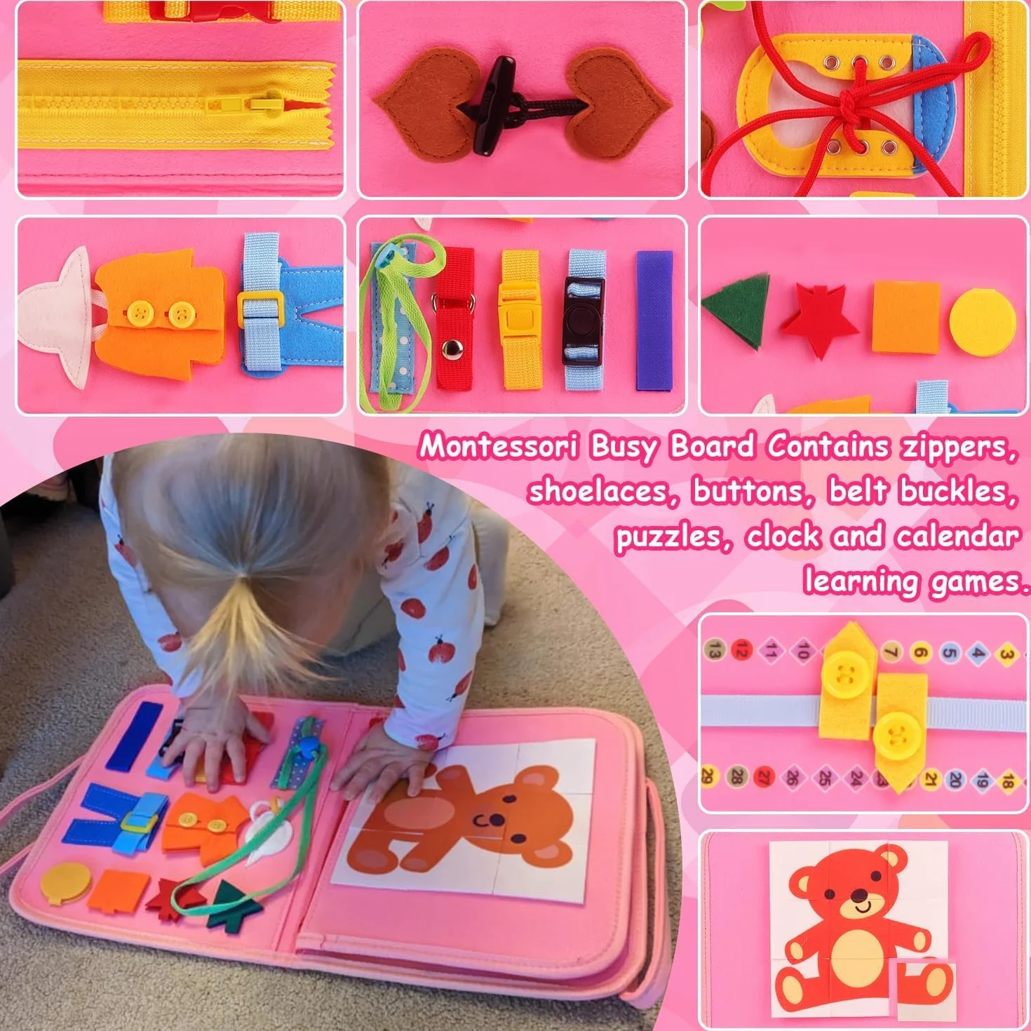 LATERN Busy Board Montessori zabawka edukacyjna tablica sensoryczna 28 x 21 cm