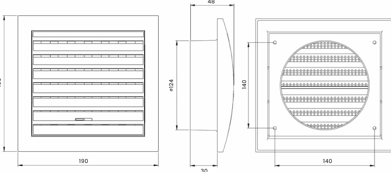 H&C VENT Kratka wentylacyjna, prostokątna, złota, 190 x 190 mm, Ø 150 mm, z suwakiem, ochrona przed owadami, z tworzywa sztucznego, ochrona przed warunkami atmosferycznymi, osłona na zewnątrz – kratka