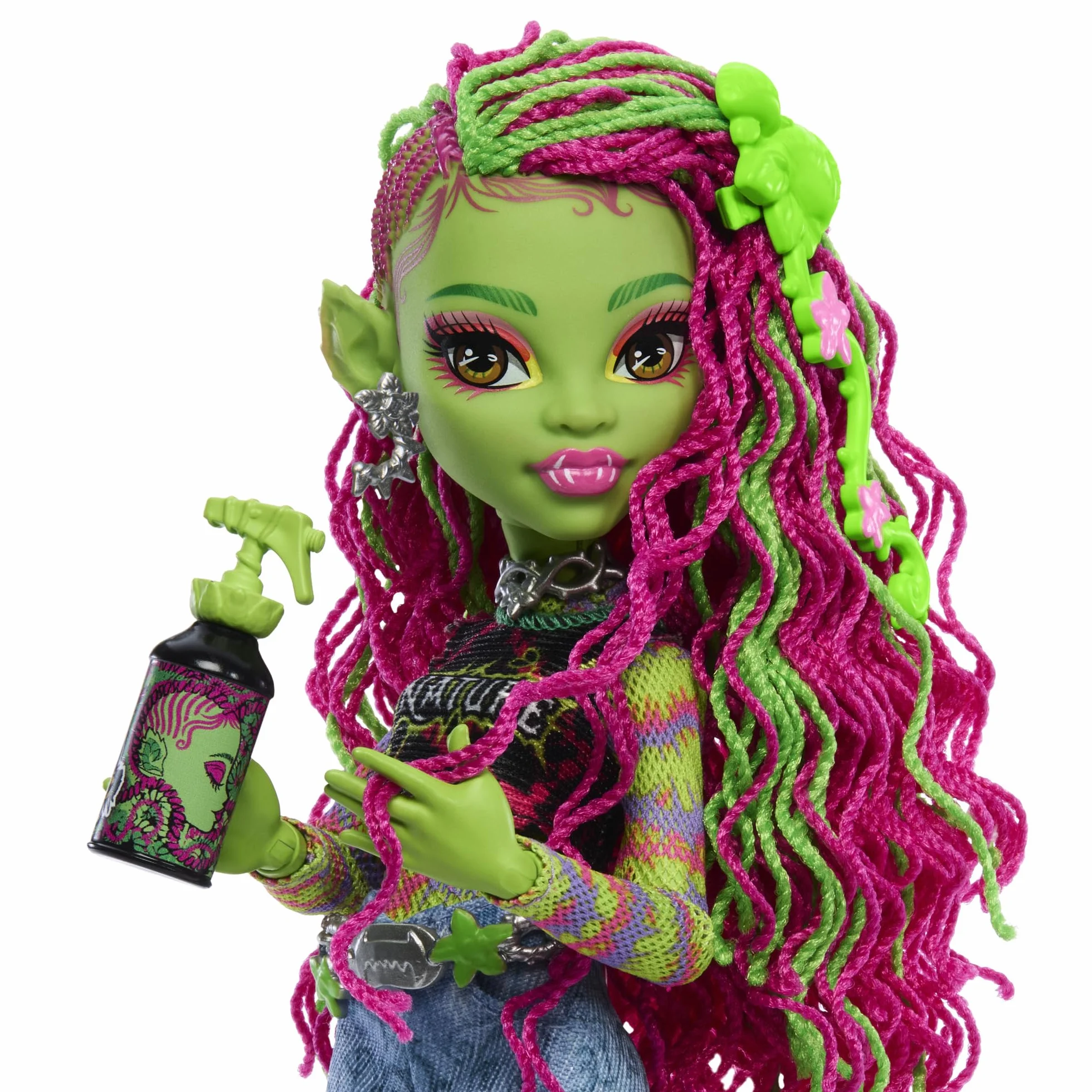 Monster High Venus McFlytrap Lalka + kotek Chewlian oraz akcesoria, takie jak plecak, notes i „przekąski”, HRP81