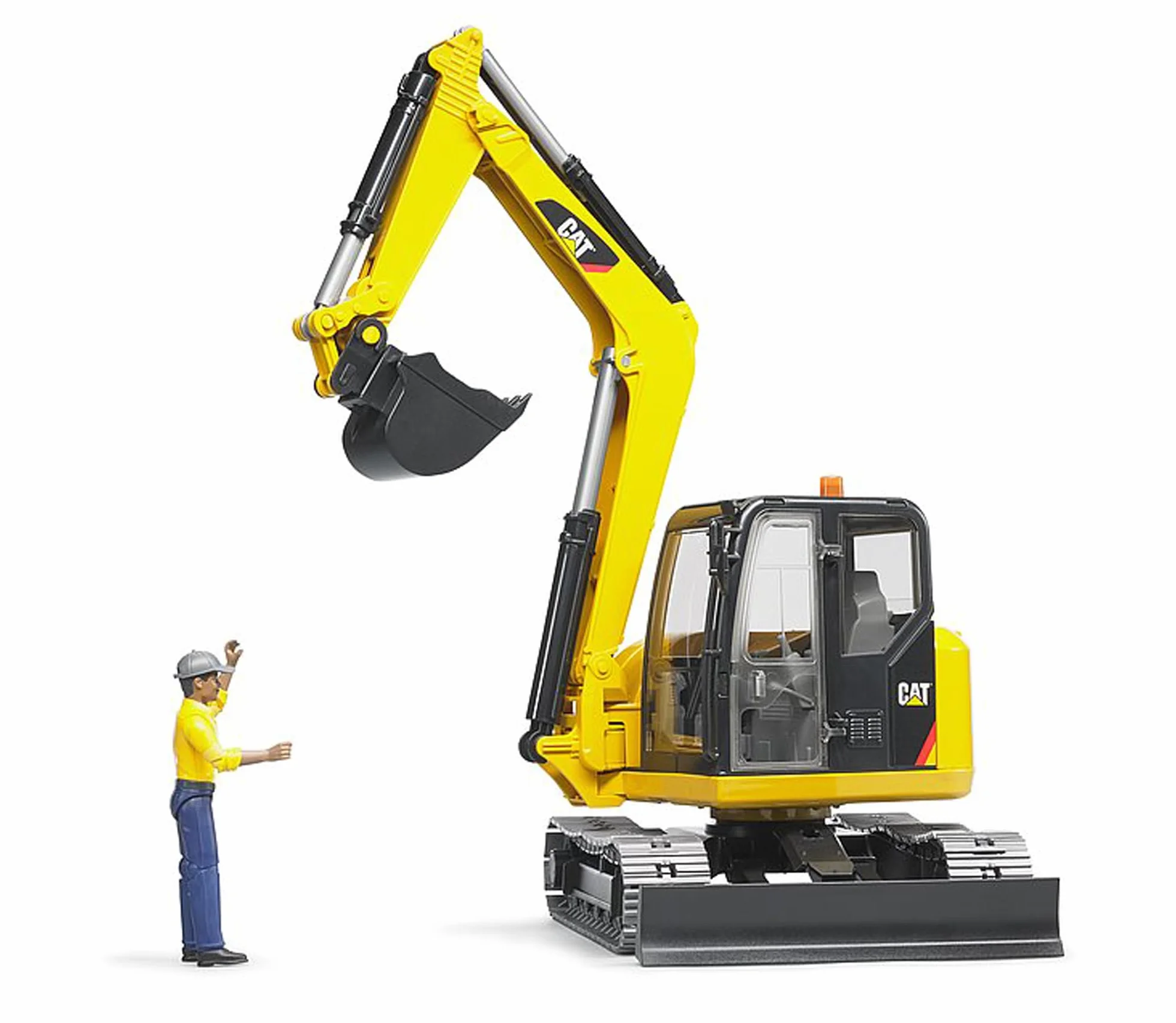 bruder 02466 - Minikoparka Cat z pracownikiem - 1:16 Pojazd budowlany, plac budowy, koparka, pracownik, bworld, maszyna budowlana, zabawka