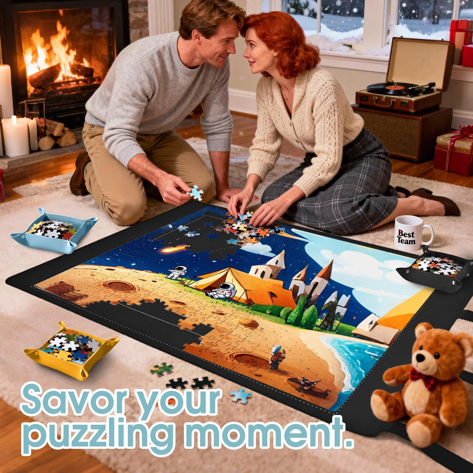 MOZOOSON Zwijana mata do puzzli 2000 sztuk - kompletny zestaw z 8 tackami, etui na prezent - gumowa mata 80 x 120 cm do przechowywania i transportu, na 1000/1500/2000 sztuk