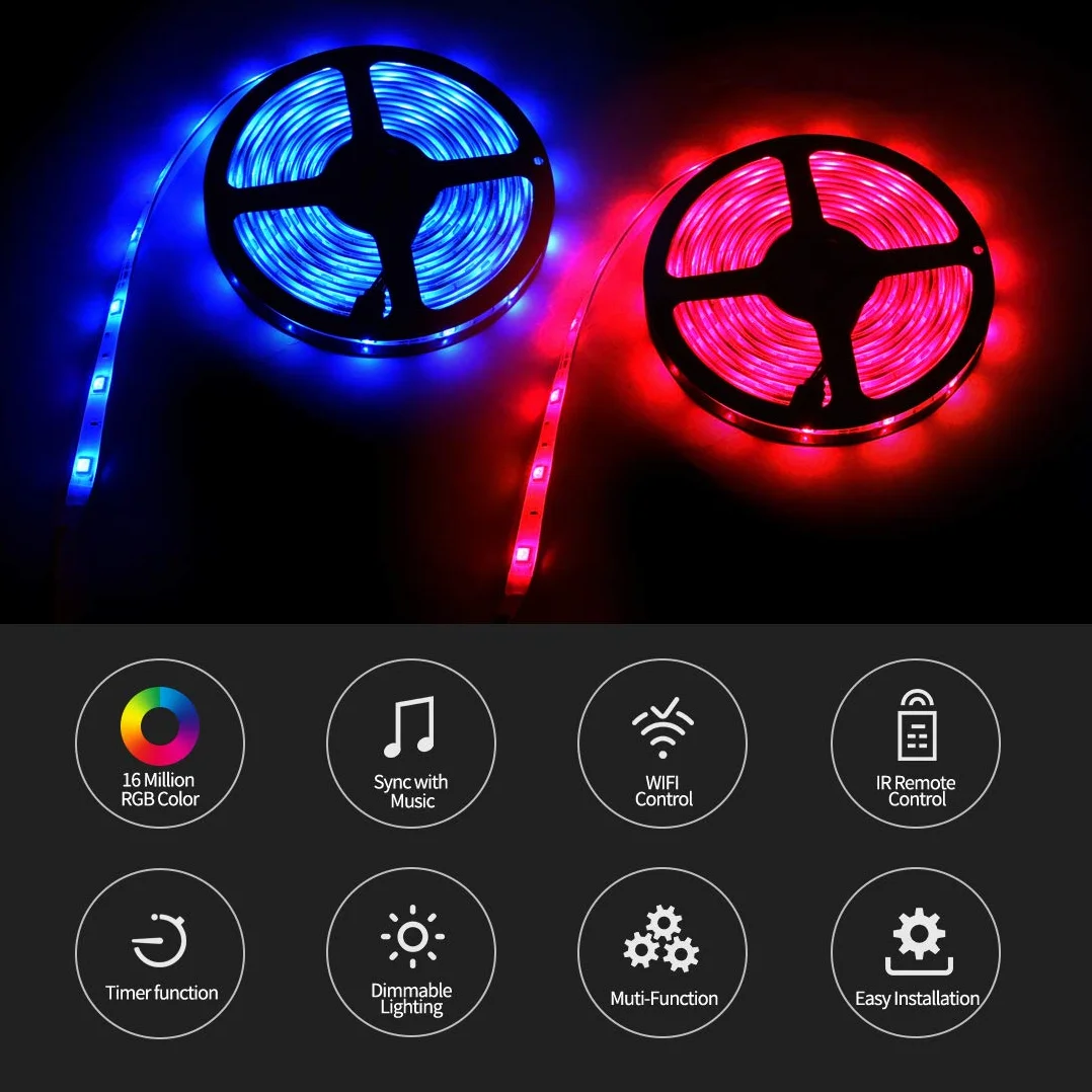 Oświetlenie LED Strip 15m, WEILY WiFi Smart App Control LED Lights, Współpracuje z Alexa i Asystentem Google, Synchronizacja muzyki RGB Zmiana koloru LED do sypialni Dom Kuchnia TV Party Decoration