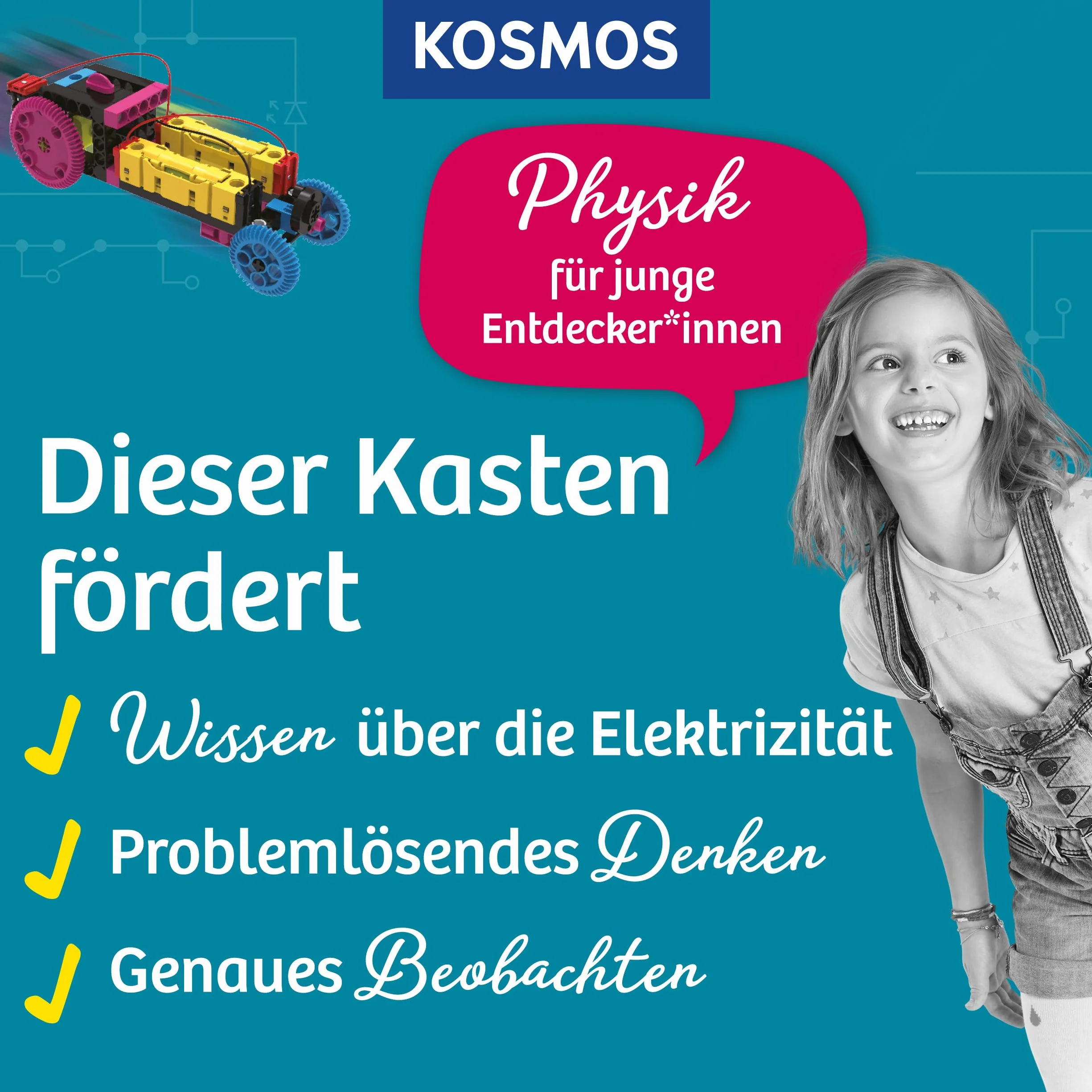 KOSMOS 620707 Electro Power – wejście w świat energii elektrycznej, Amazon Exklusiv, skrzynka eksperymentalna dla dzieci od 8 lat, zestaw klocków elektronicznych z 5 silnikami