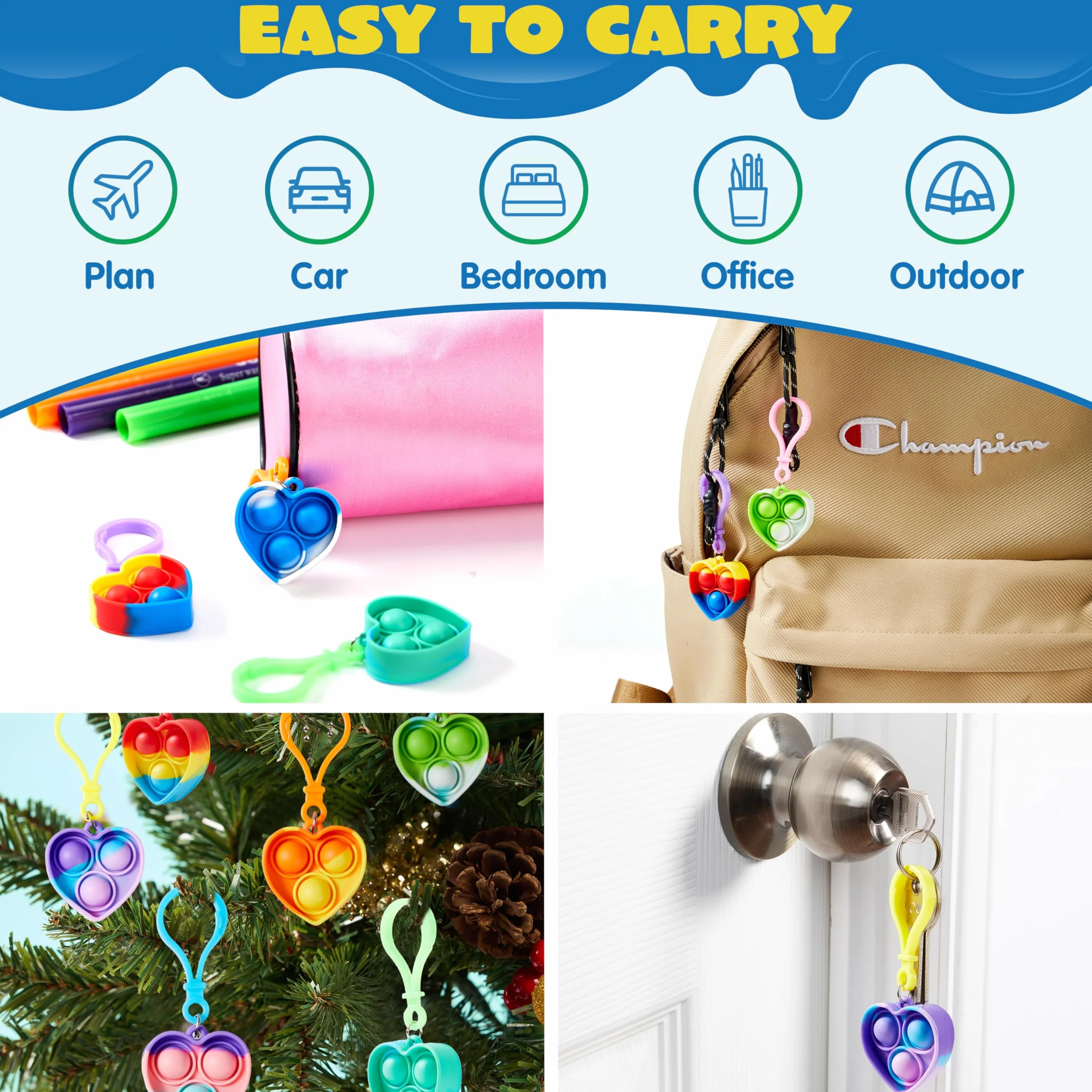 JOYIN 30 szt. Heart Pop Fidget Kerings Mini Fidget Zabawki dla dzieci, wypełniacze torebek imprezowych dla dzieci, antystresowe zabawki do wyciskania, upominki na imprezę, prezenty dla chłopców i