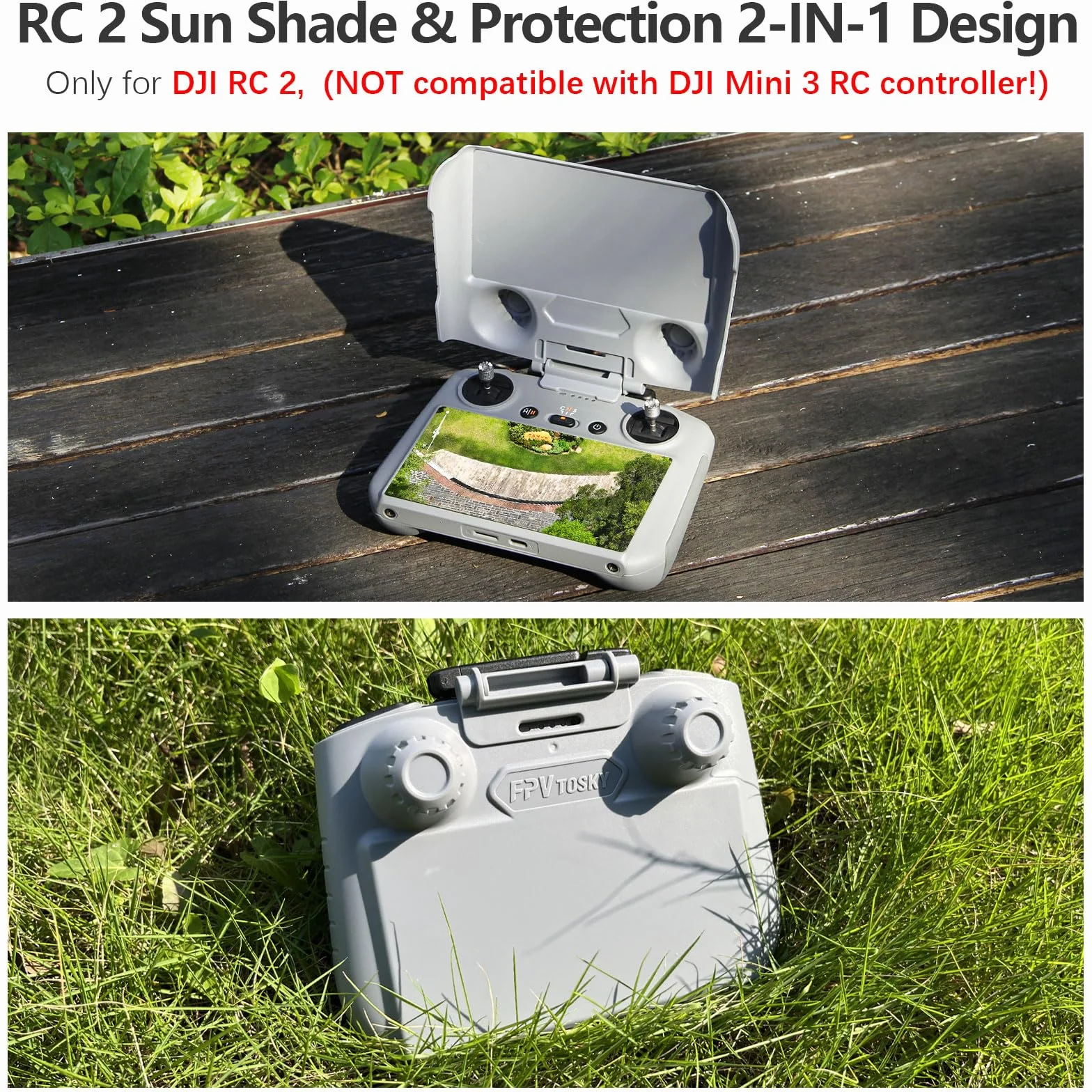 FPVtosky Mini 4 Pro RC-2 Sun Shield + 2 Screen Protectors + Lanyard Set - 3 in 1 Controller Mount for DJI Air 3, DJI Mini 4 Pro, RC Drone Accessories