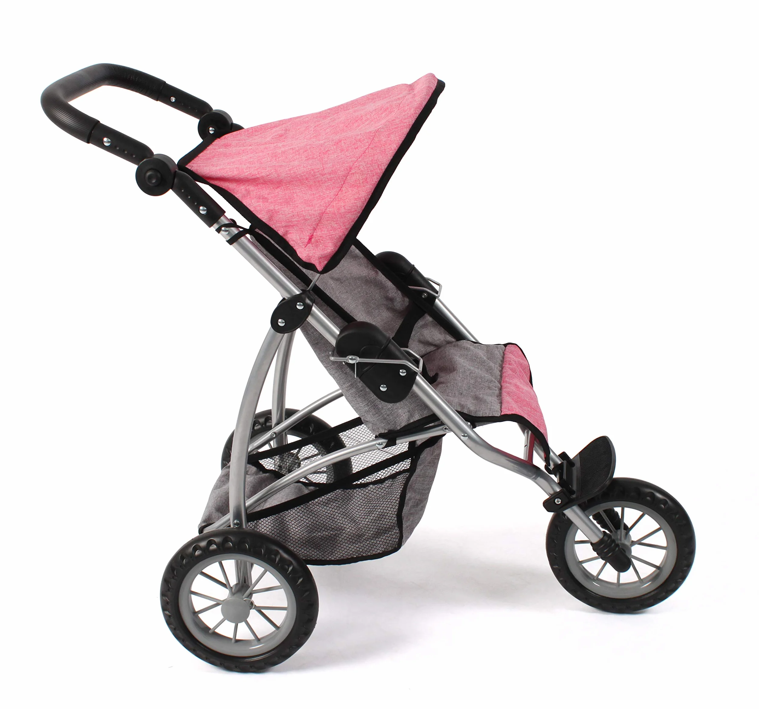 Bayer Chic 2000 - Wózek dla lalek Leon, jogging Buggy, dla dzieci w wieku od 4 do 8 lat, melanż, szary, różowy, 75 x 40 x 73,5 cm