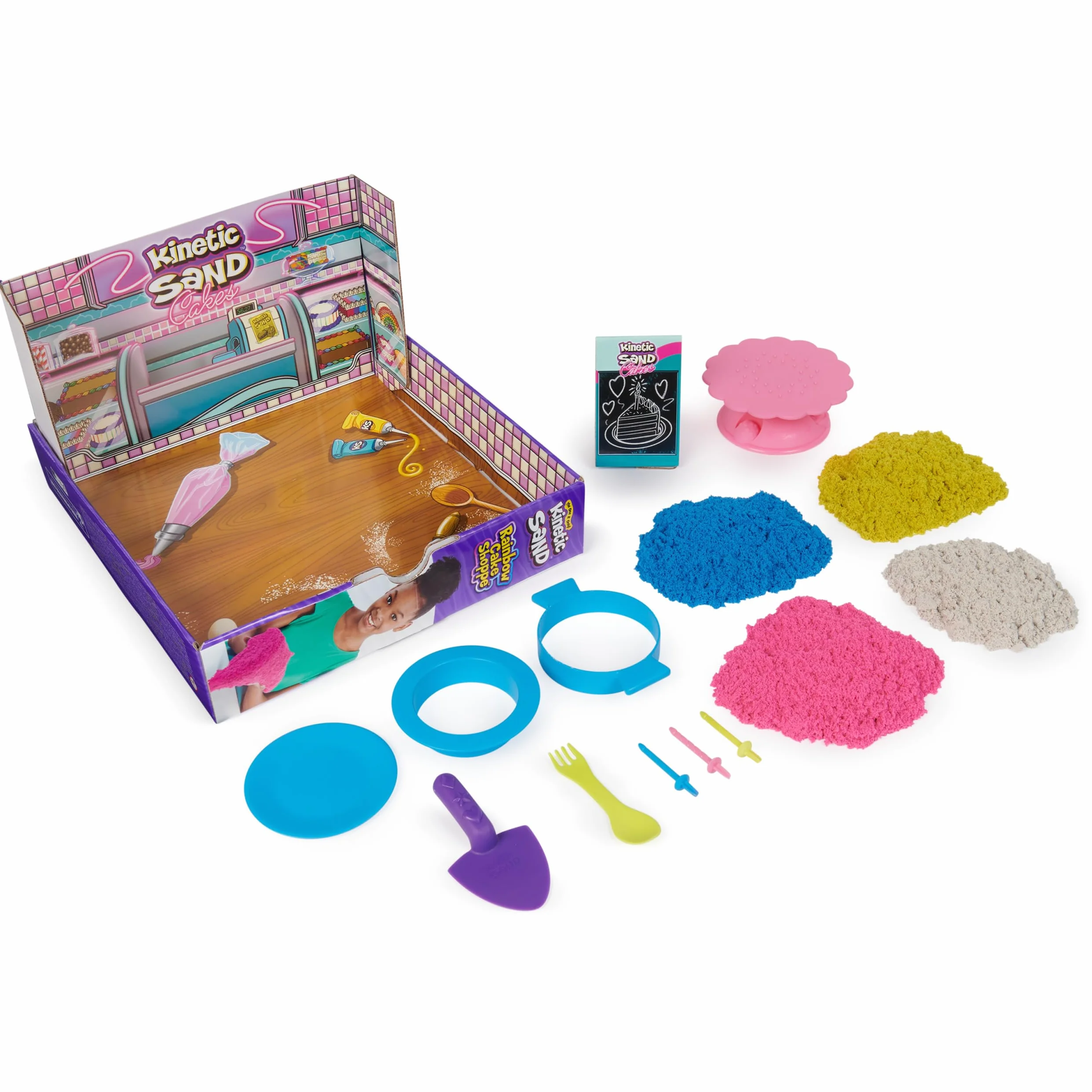 Kinetic Sand MAGICZNY Piasek - Rainbow Cake SHOPPE - 680g żółtego, różowego, niebieskiego i białego piasku waniliowego - zestaw rękodzieła dla dzieci zabawki sensoryczne - 6068029 - Zabawki dla dzieci