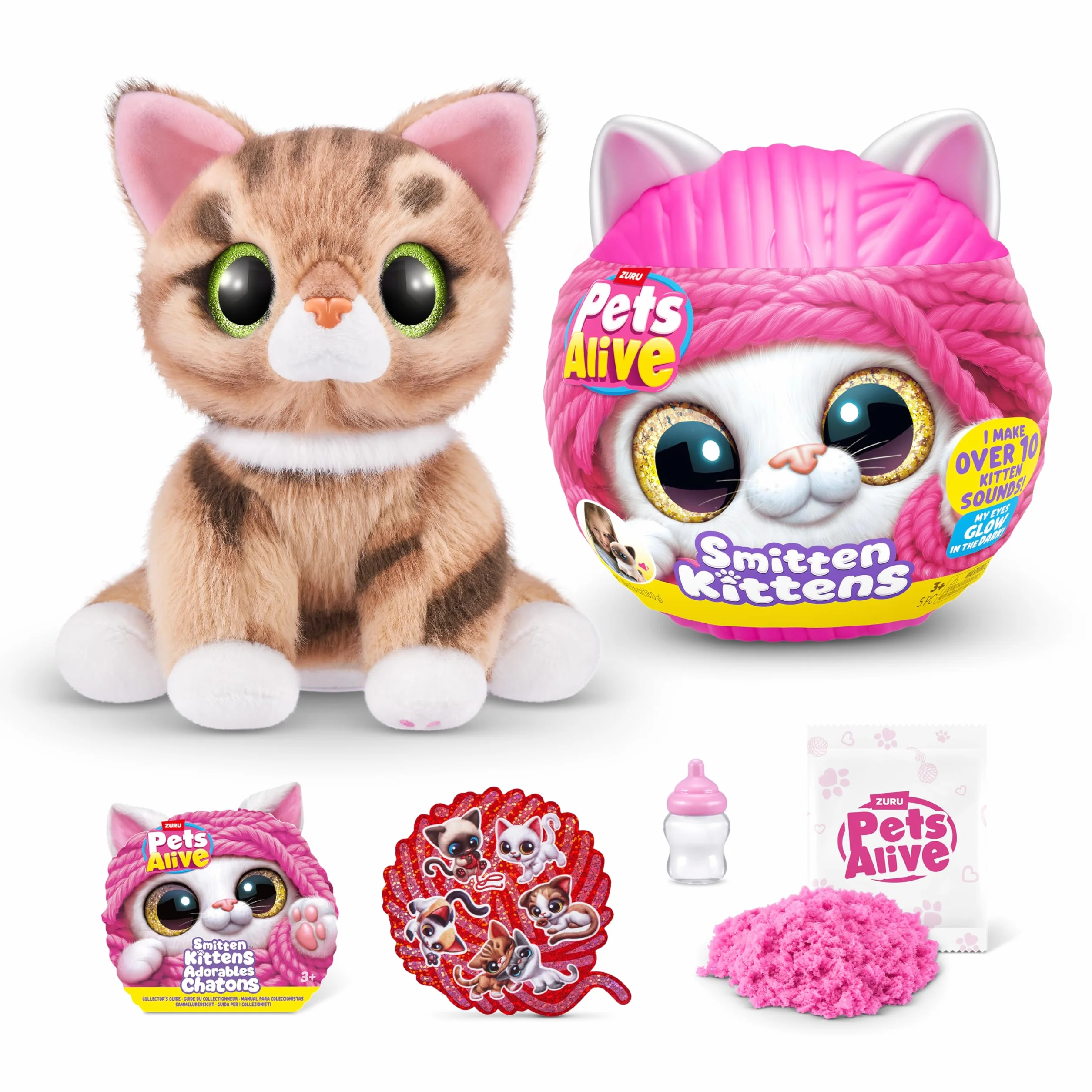 Pets Alive Smitten Kittens Ginger, Surprise Kitten Plush, ultramiękkie pluszaki, interaktywne zabawki dla zwierząt domowych, elektroniczny kotek dla zwierząt domowych, od 3 lat (imbir)