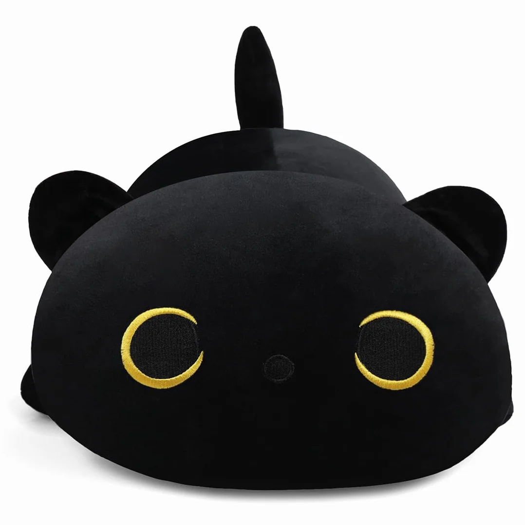 SNOWOLF Pluszowa poduszka w kształcie kota Kawaii pluszowa poduszka super miękka zabawka dla dziewczynek chłopców prezent urodzinowy (30 cm, czarna)