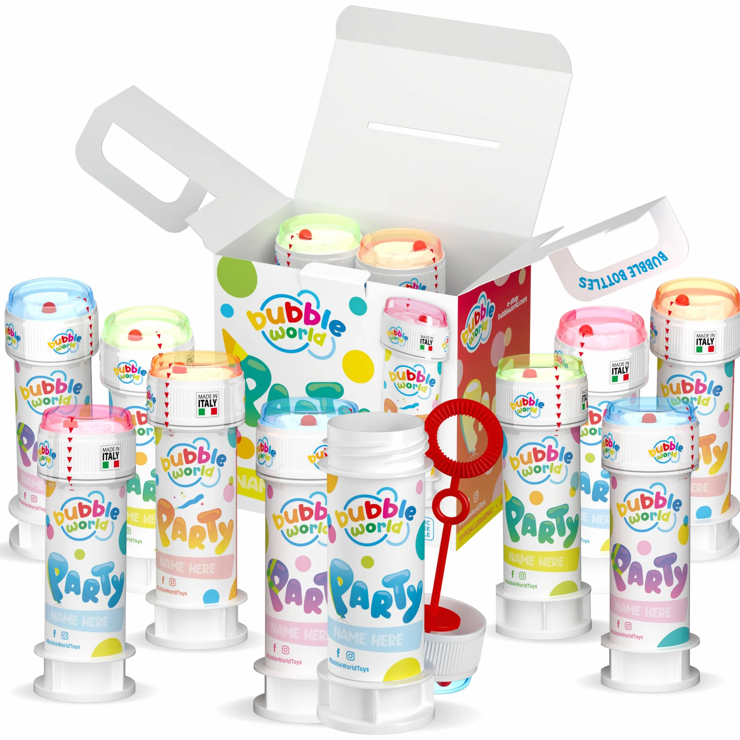 Dulcop- Party Bubbles 12 szt. Bańki mydlane wyprodukowane we Włoszech, wielokolorowe, 414 0720000