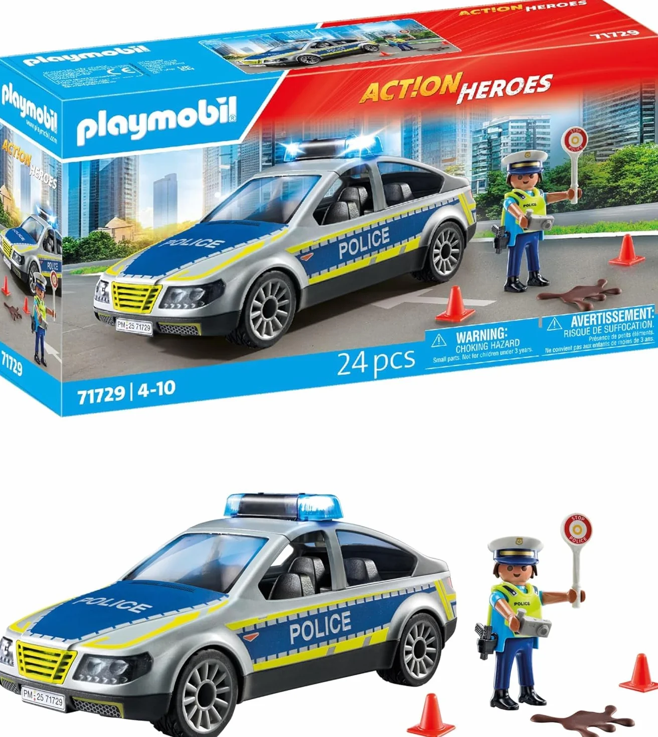 PLAYMOBIL | Action Heroes | Radiowóz policyjny | Samochód policyjny | Auto zabawkowe | Zabawka dla dzieci od 4. roku życia | 71729