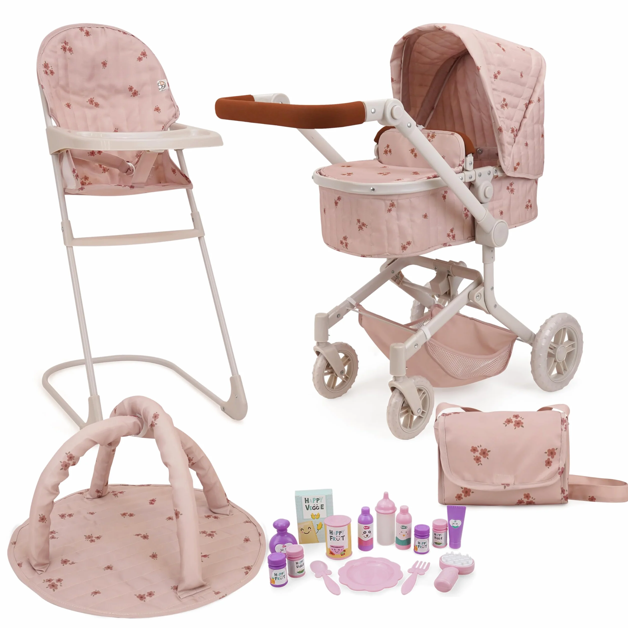 509 Zestaw 19 szt. City Park Doll Pram n Play, Multi Play Doll Pram Stroller, High Chair, Activity Gym, Changing Bag, 15 sztuk, akcesoria do lalek 53 cm, dla dzieci w wieku 3+