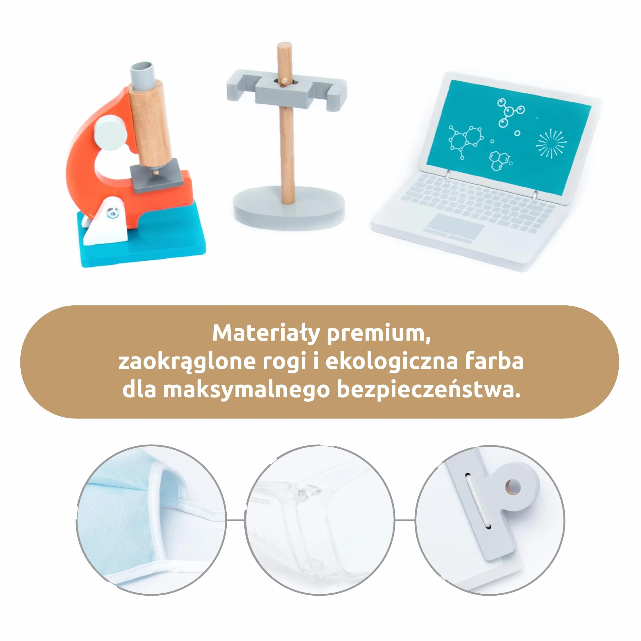 UMU® Drewniane laboratorium naukowe dla dzieci, zestaw do zabawy z mikroskopem, probówkami i innymi, zabawka lekarska do odgrywania ról, zestaw 29 szt. dla dziewczynek i chłopców w wieku 3, 4, 5 lat