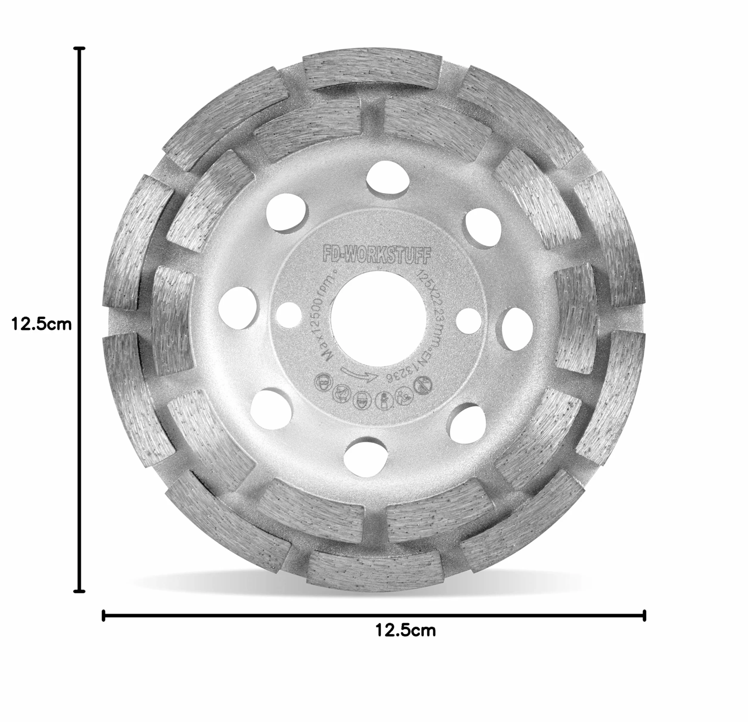 Premium diamentowa tarcza szlifierska │ 1 sztuka │ Ø 125 mm x 22,2 mm │ 2-rzędowa │ do betonu, granitu, muru, kamienia naturalnego │ kompatybilna z szlifierkami kątowymi