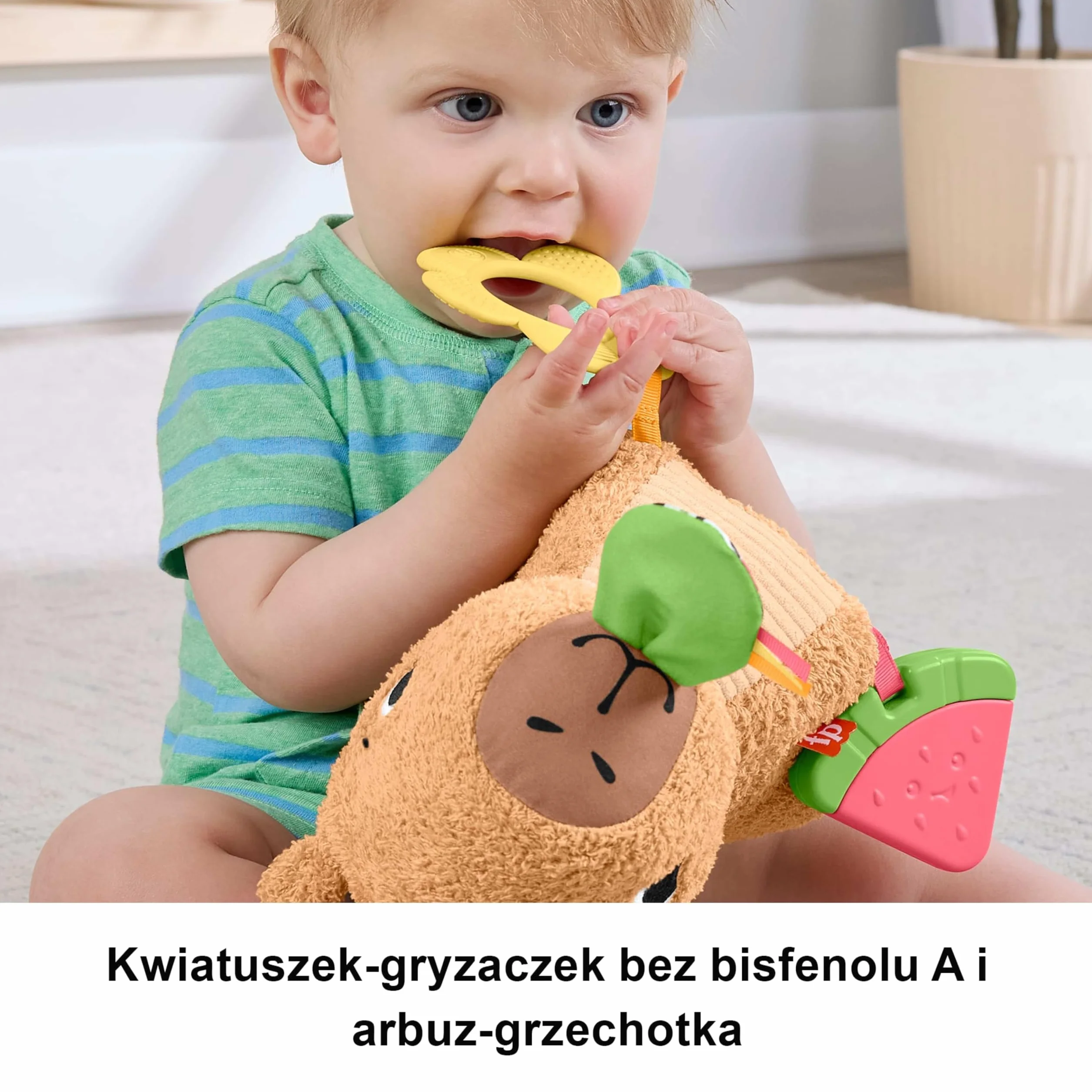 Fisher-Price Kapibara Sensoryczna Przytulanka Z Gryzaczkiem i Grzechotką HYR54 dla Niemowląt od 3 Miesiąca