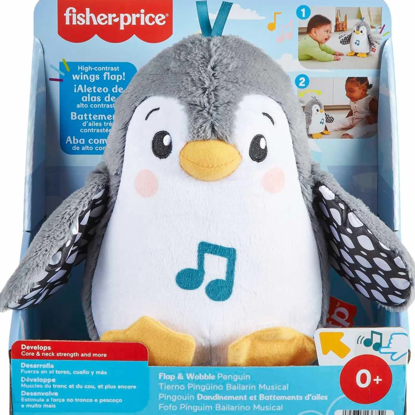 Fisher-Price Muzyczny Pingwinek Kiwaczek – Miękka zabawka dla niemowląt do zabawy, z muzyką oraz ruchami machania skrzydeł oraz kiwania, zabawka sensoryczna dla maluszków HNC10