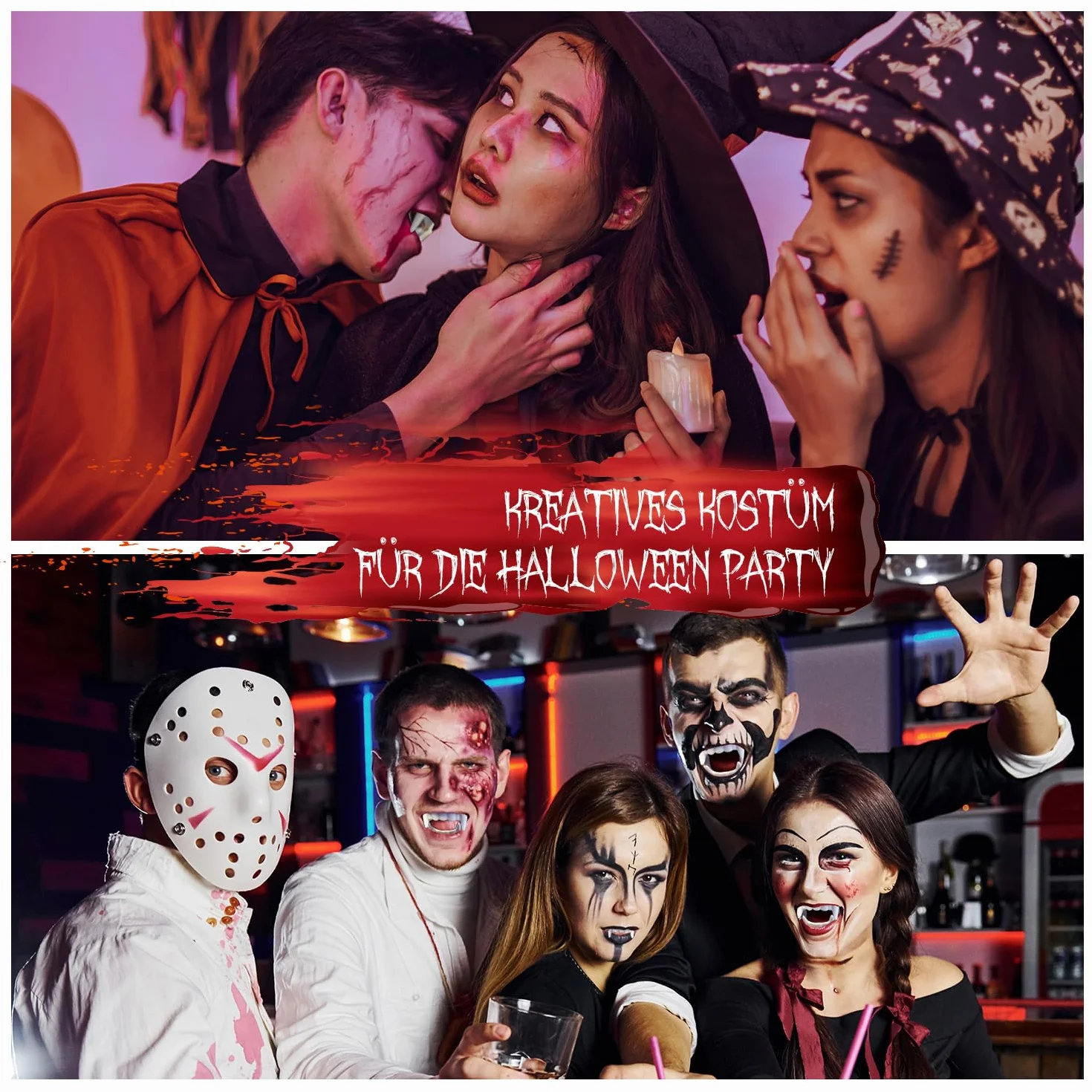 Festicy Specjalny zestaw do makijażu na Halloween, SFX, kompletny zestaw ze sztuczną krwią, lateksem, woskiem do blizn i akcesoriami, sztuczna krew do skóry i ubrań, na Halloween, do przerażających