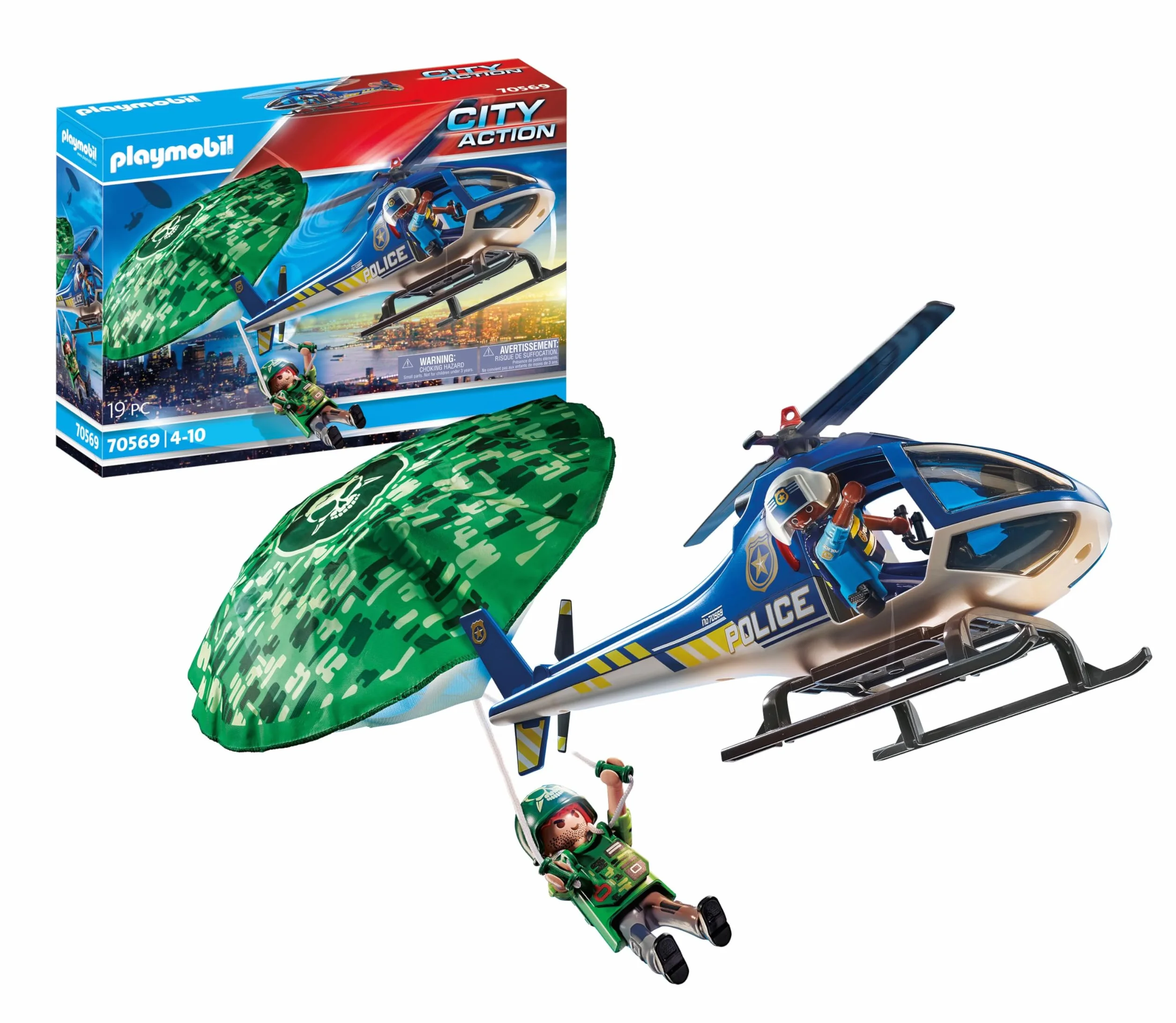 PLAYMOBIL City Action 70569 Policyjny śmigłowiec: Ucieczka ze spadochronem, od 4 lat