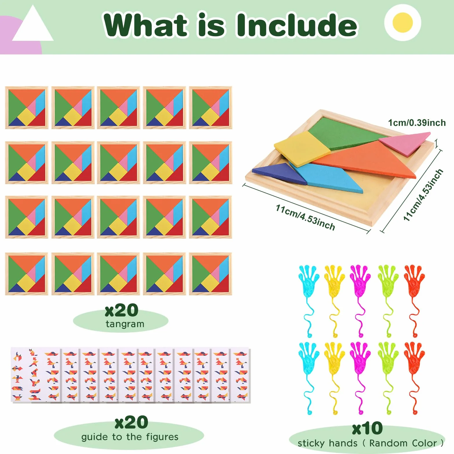 Tangram drewniane puzzle dla dzieci, 20 sztuk, małe upominki, upominek na urodziny dziecka, do szkoły + 10 plotkarek, zabawka na prezent urodzinowy, mini zestaw