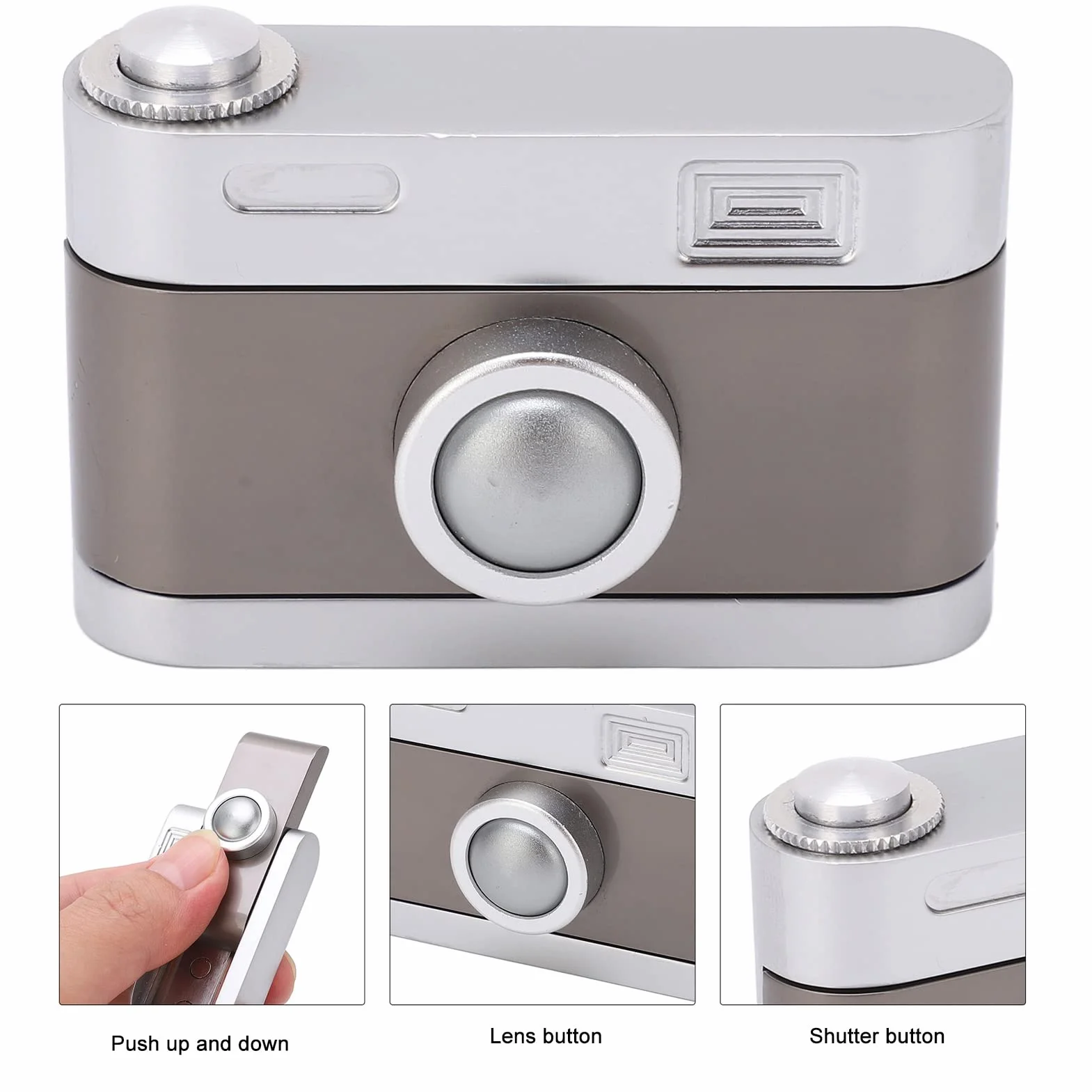 Generic ADHD Push Slider Zabawka dla Dorosłych Metalowa Prasa Kliknij Stress Relief Slider Zabawka, Przenośna łagodząca Lęki w Kształcie Kamery dla Pracowników Biurowych, 2,1 X 1,4 X 0,6 Cala