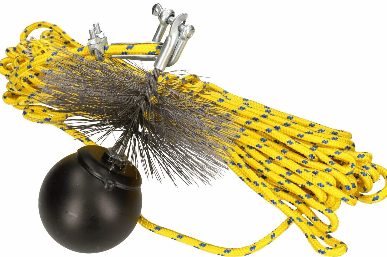 KOTARBAU® Zestaw do czyszczenia komina ze szczotką ze stali sprężynowej: kula, szczotka (150mm), linka (12m)