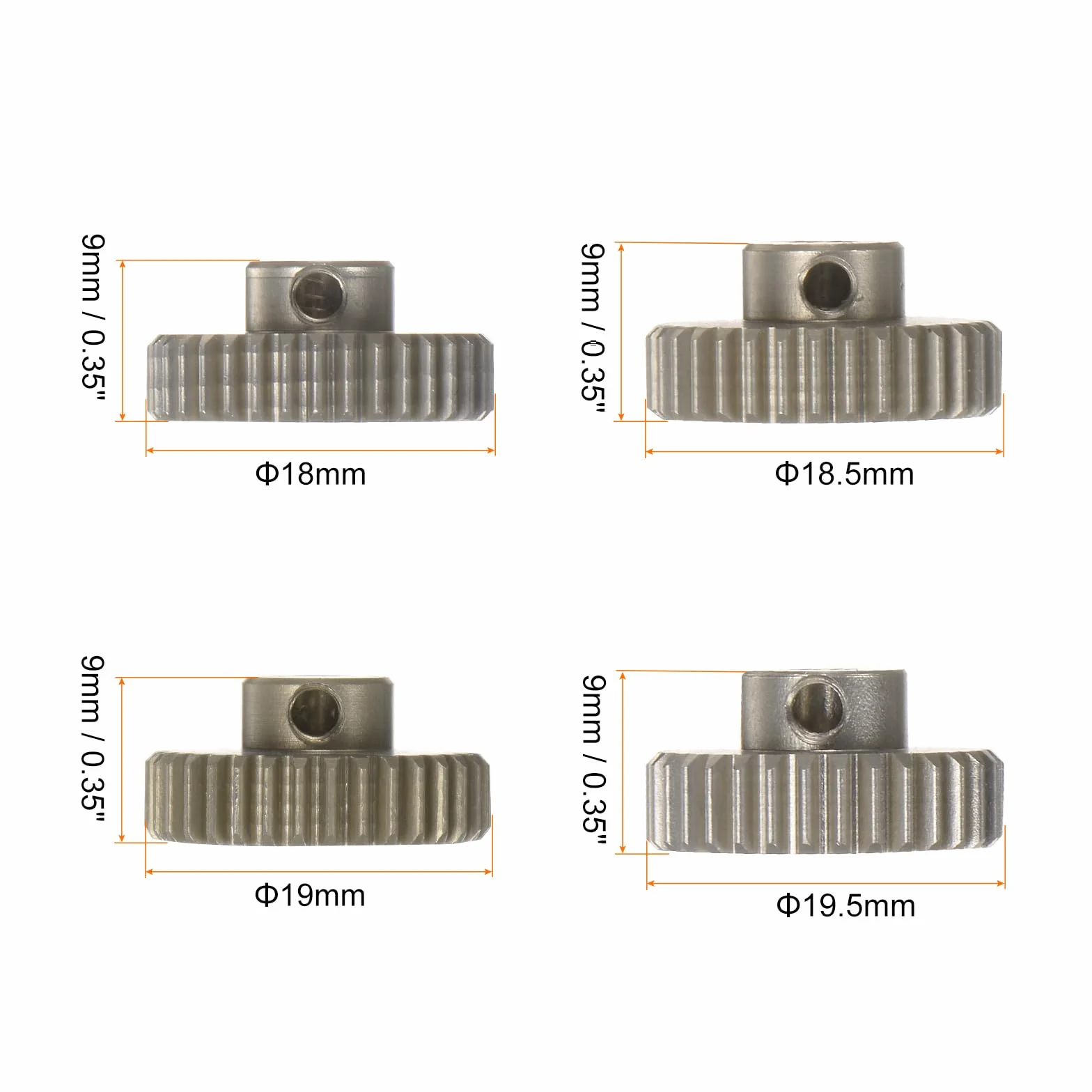 sourcing map Zestaw 4 szt. hartowanych zębników 48P 32T, 33T, 34T, 35T, pasuje do silnika RC 3,175 mm, wał 48 odległości, aluminiowe koła zębate 7075, do samochodów RC z kluczem sześciokątnym