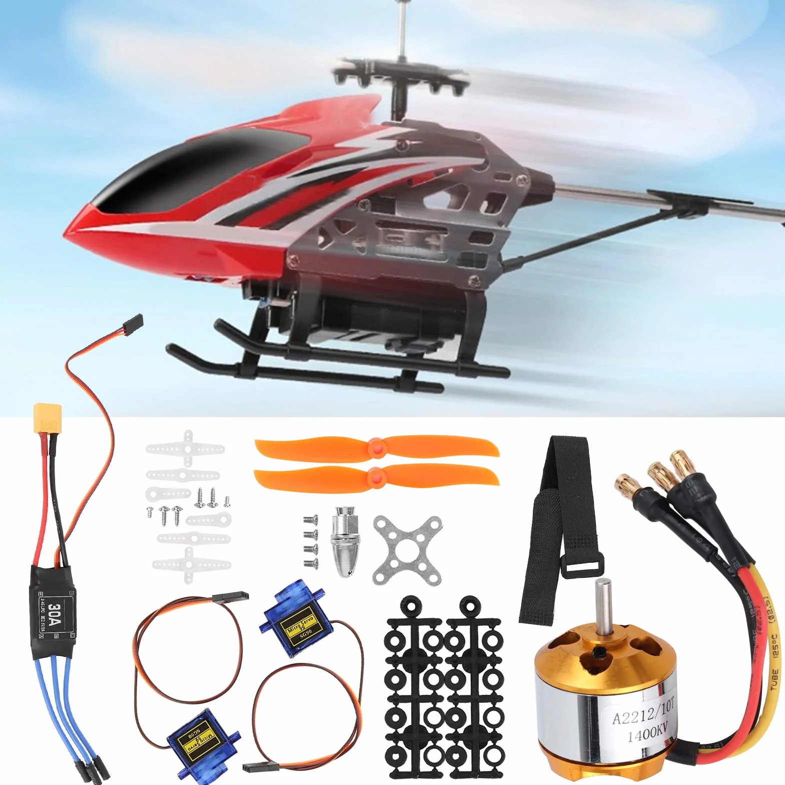 Zestaw helikoptera, silnik 2212 1400KV + śmigło 8060 + serwo 9G + akcesoria do helikoptera 30A XT60 ESC RC
