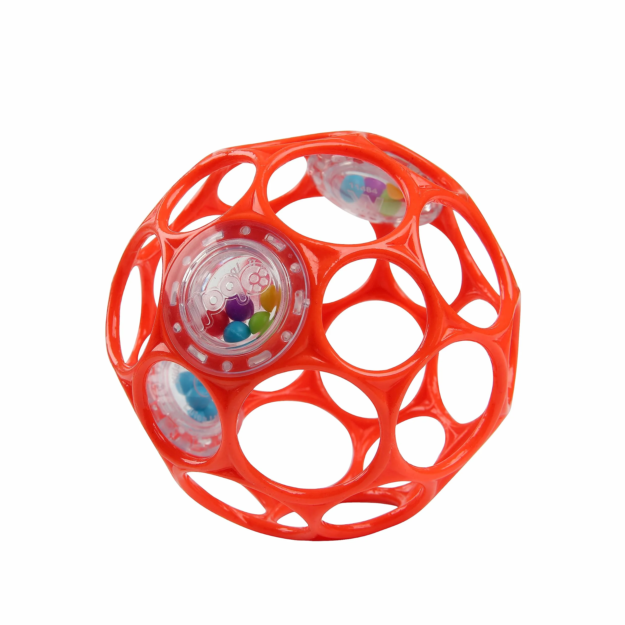 Bright Starts Oball Easy-Grasp grzechotka bez BPA zabawka dla niemowląt w kolorze czerwonym, wiek noworodka i więcej, 10 cm