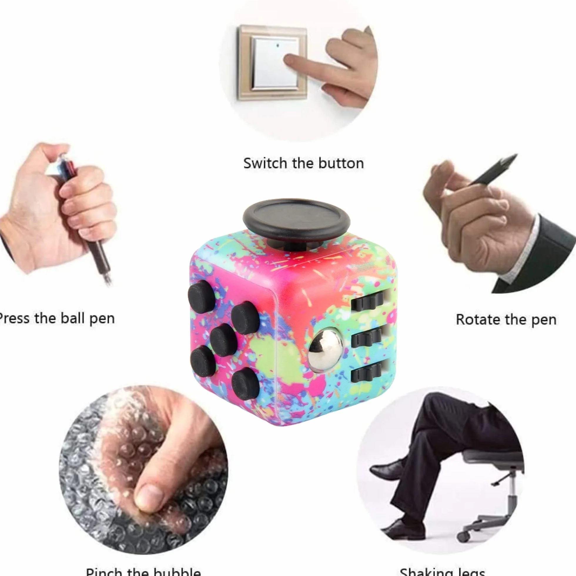 Yeefunjoy Zabawka antystresowa, kostka Fidget z 6 modułami kojącymi, zabawka Fidget z palcami, zabawka Fidget do nauki i pracy, prezent dla dorosłych, dzieci, nastolatków