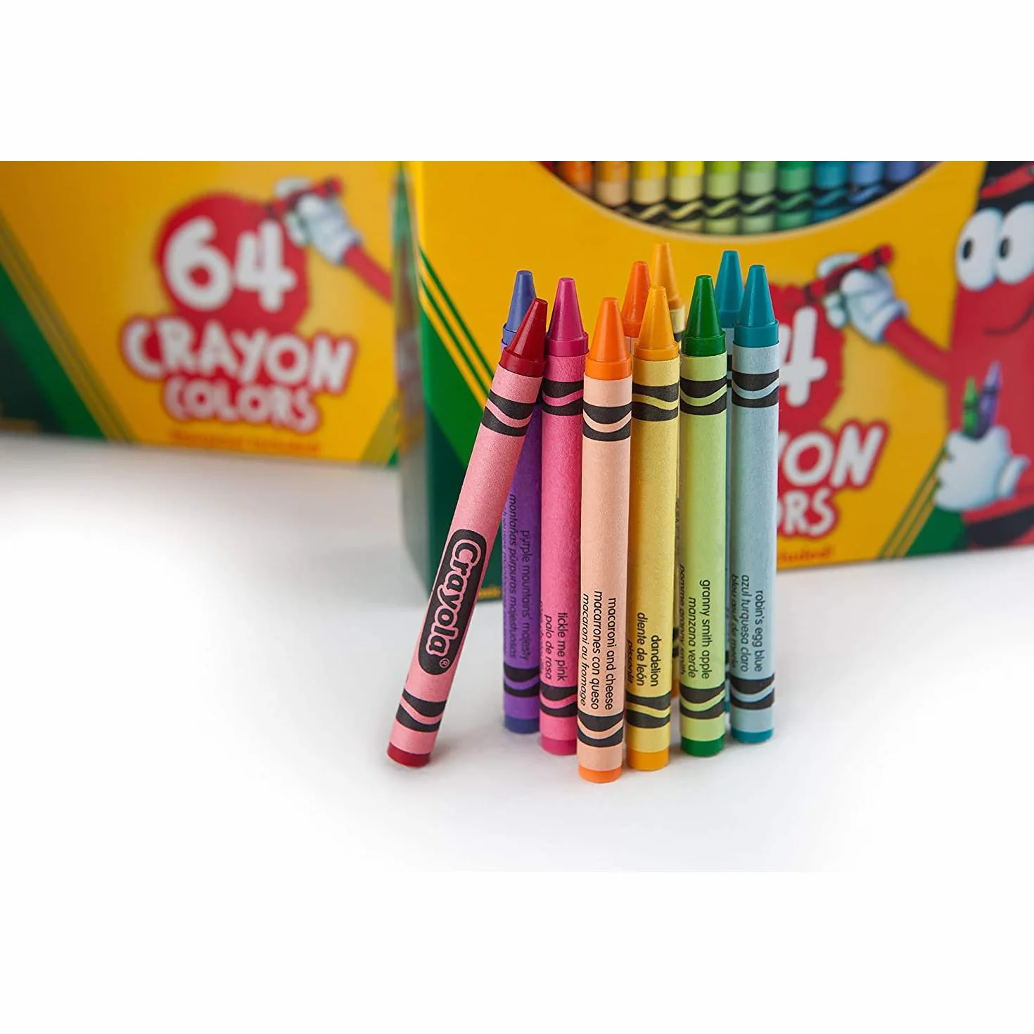 Crayola - Kredki Woskowe dla Dzieci, 64 Kolory + Temperówka, Zestaw Kreatywny do Szkoły i Zabaw, Żywe Kolory, Od 3 Lat, 52-6448