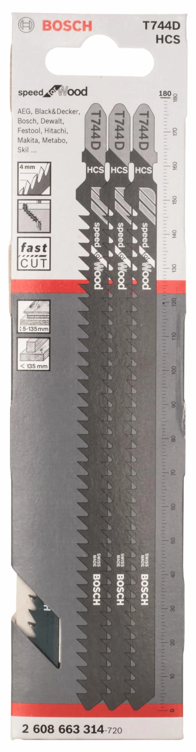 Bosch 3x T 744 D Speed for Wood – brzeszczoty do wyrzynarki (do Miękkie drewno, Drewno konstrukcyjne, Długość 180 mm, Professional Akcesoria Wyrzynarka)