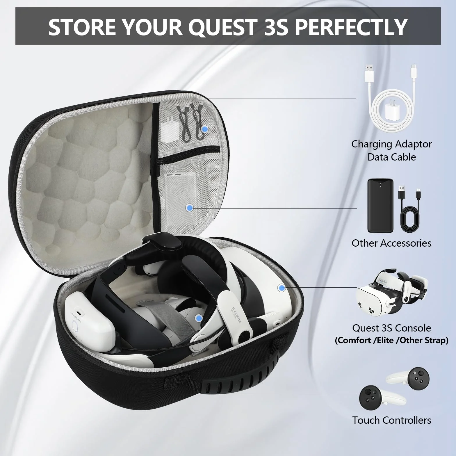 Etui do Meta Quest 3S, EVA, twarde etui kompatybilne z BOBOVR M3 Pro/Kiwi Design/opaska na głowę AMVR, zestaw słuchawkowy, kontroler i akcesoria, organizer podróżny VR, etui / walizki