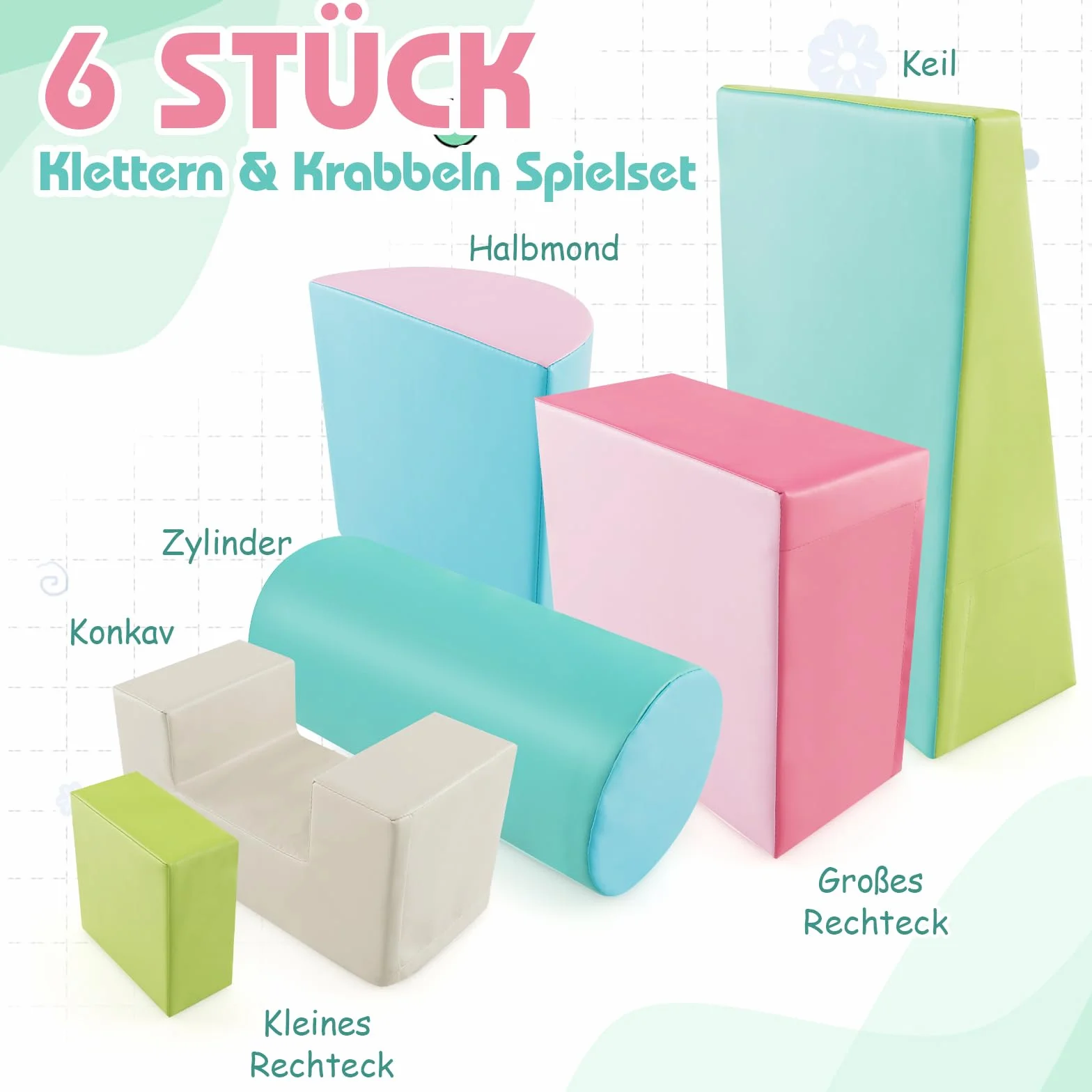 COSTWAY 6 szt. piankowych klocków budowlanych, gigantyczne klocki do zabawy i wspinaczki, miękkie klocki z pianki, duże klocki wielokolorowe, dla dzieci w wieku przedszkolnym, niemowląt i dzieci w