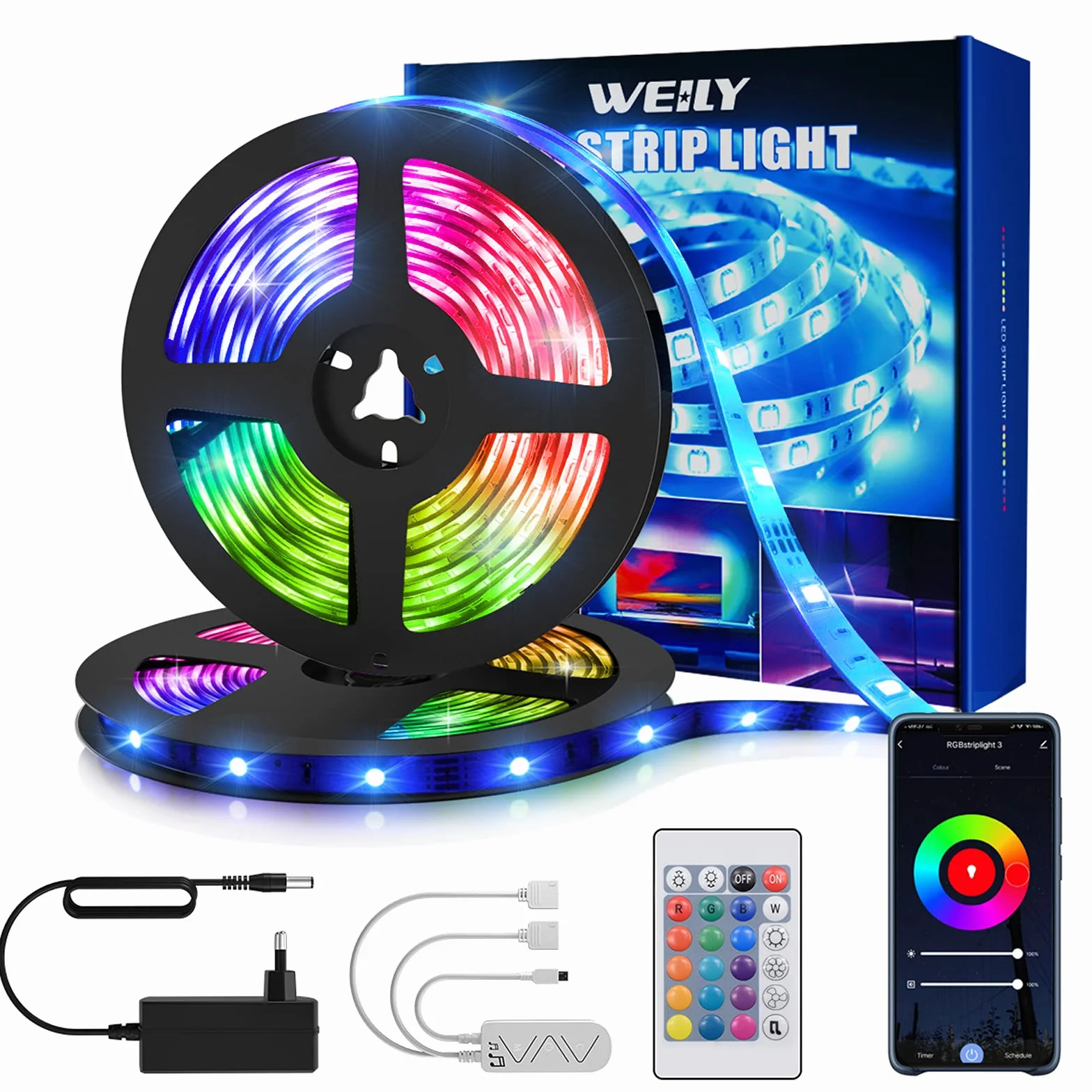 Oświetlenie LED Strip 15m, WEILY WiFi Smart App Control LED Lights, Współpracuje z Alexa i Asystentem Google, Synchronizacja muzyki RGB Zmiana koloru LED do sypialni Dom Kuchnia TV Party Decoration